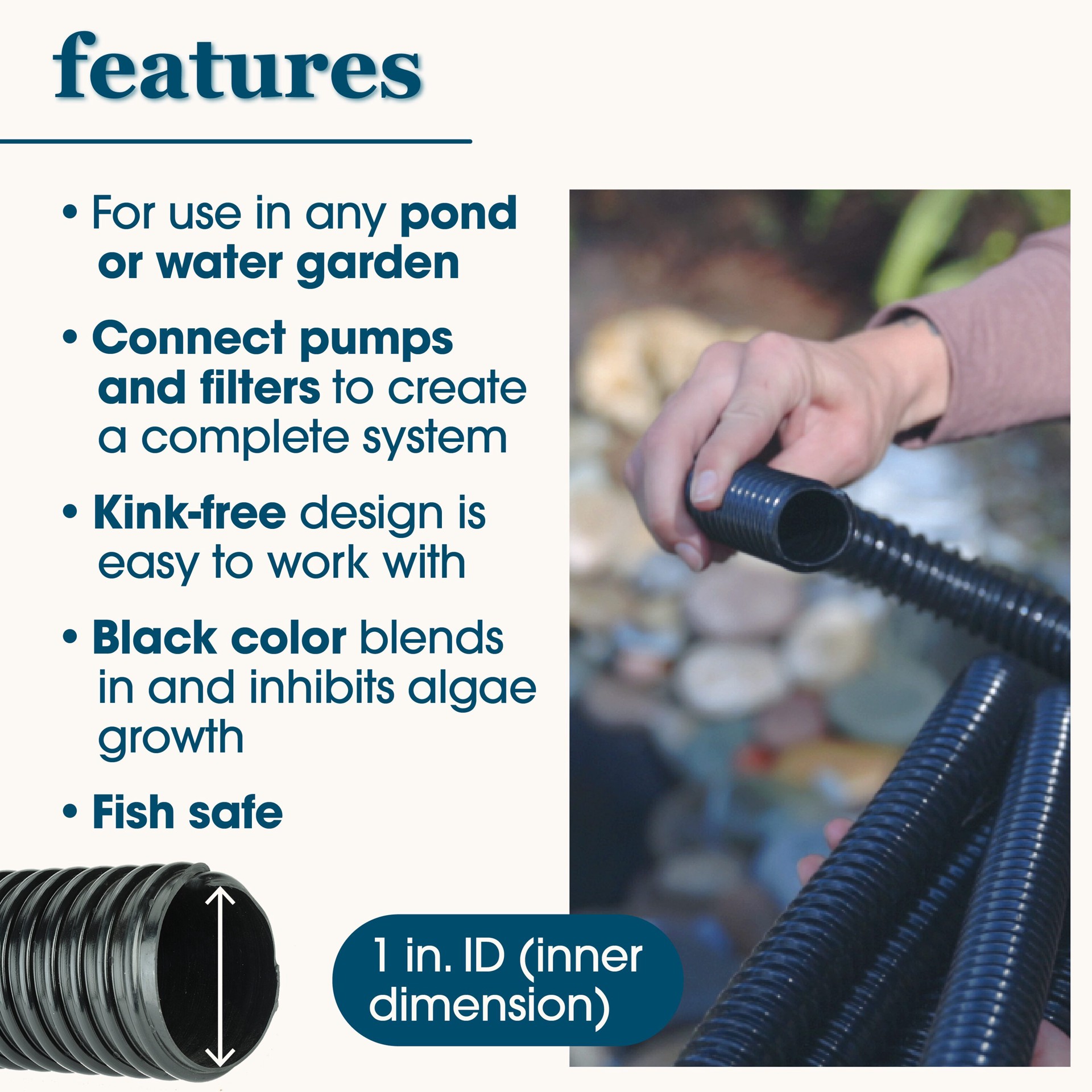 slide 3 of 6, smartpond 1-in ID 240-in x 1-in x 1-in Black PVC Pond Tubing, 1 ct