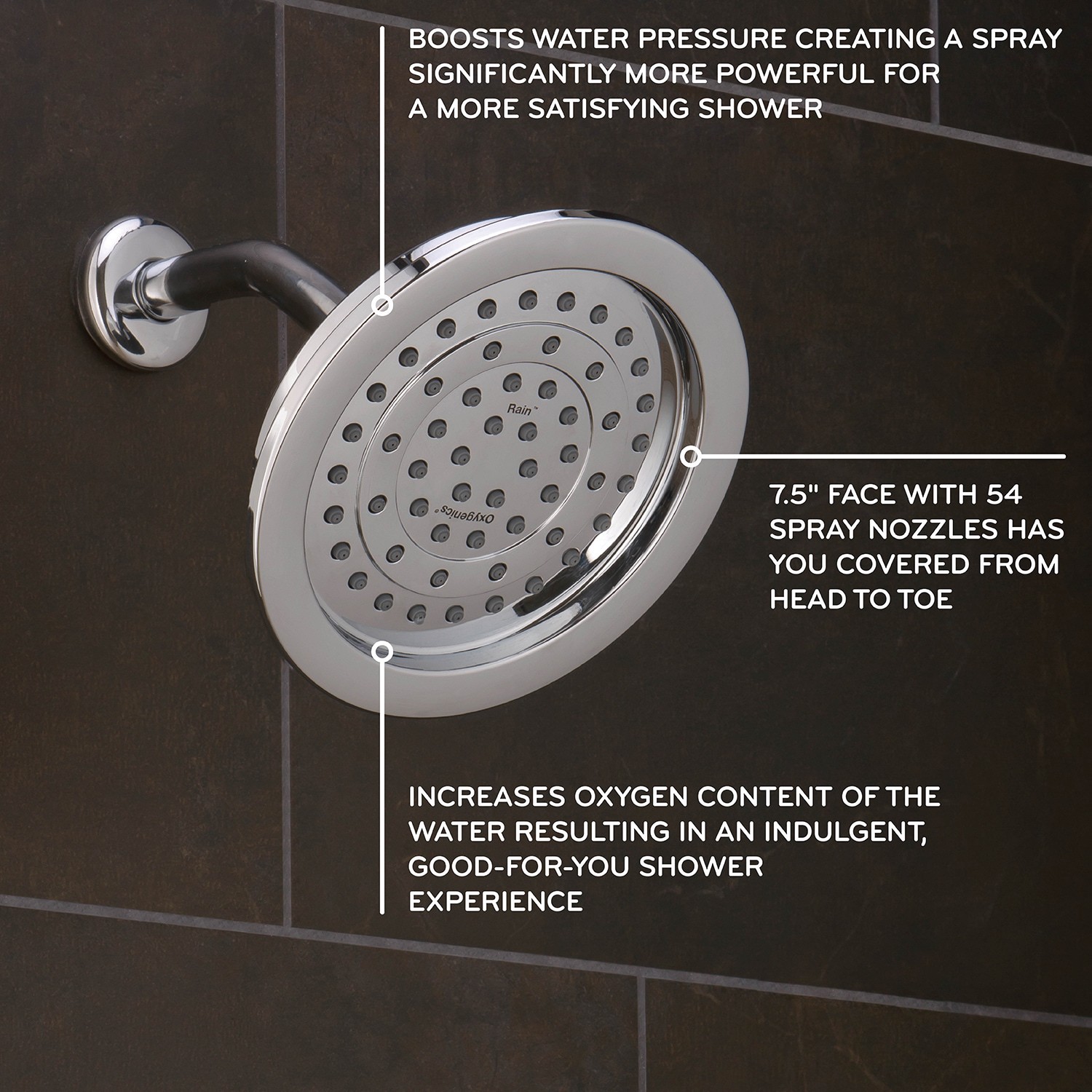 slide 2 of 6, Oxygenics 1.0 -Spray Chrome 7.5-in Round Rain High Pressure Shower Head 1.75 GPM, 1 ct