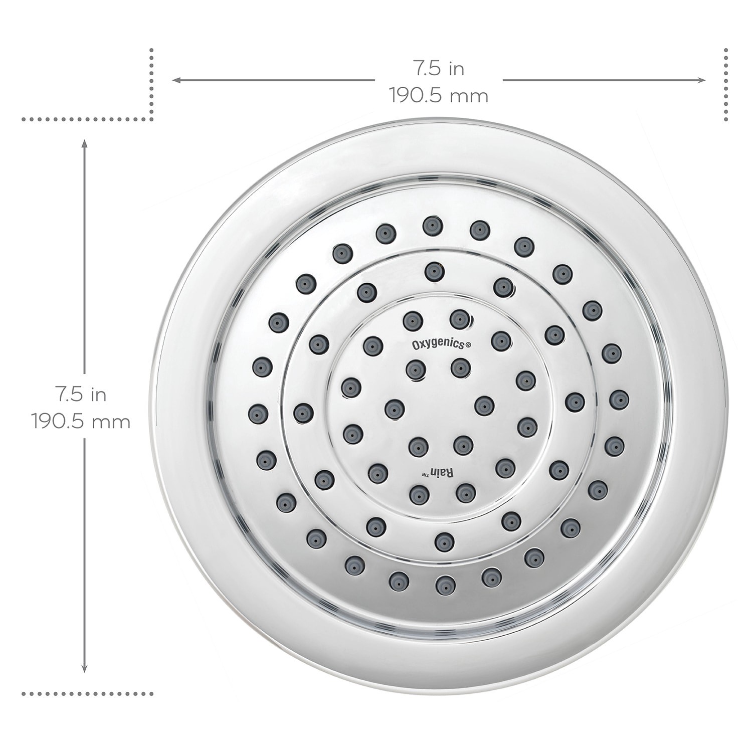 slide 3 of 6, Oxygenics 1.0 -Spray Chrome 7.5-in Round Rain High Pressure Shower Head 1.75 GPM, 1 ct