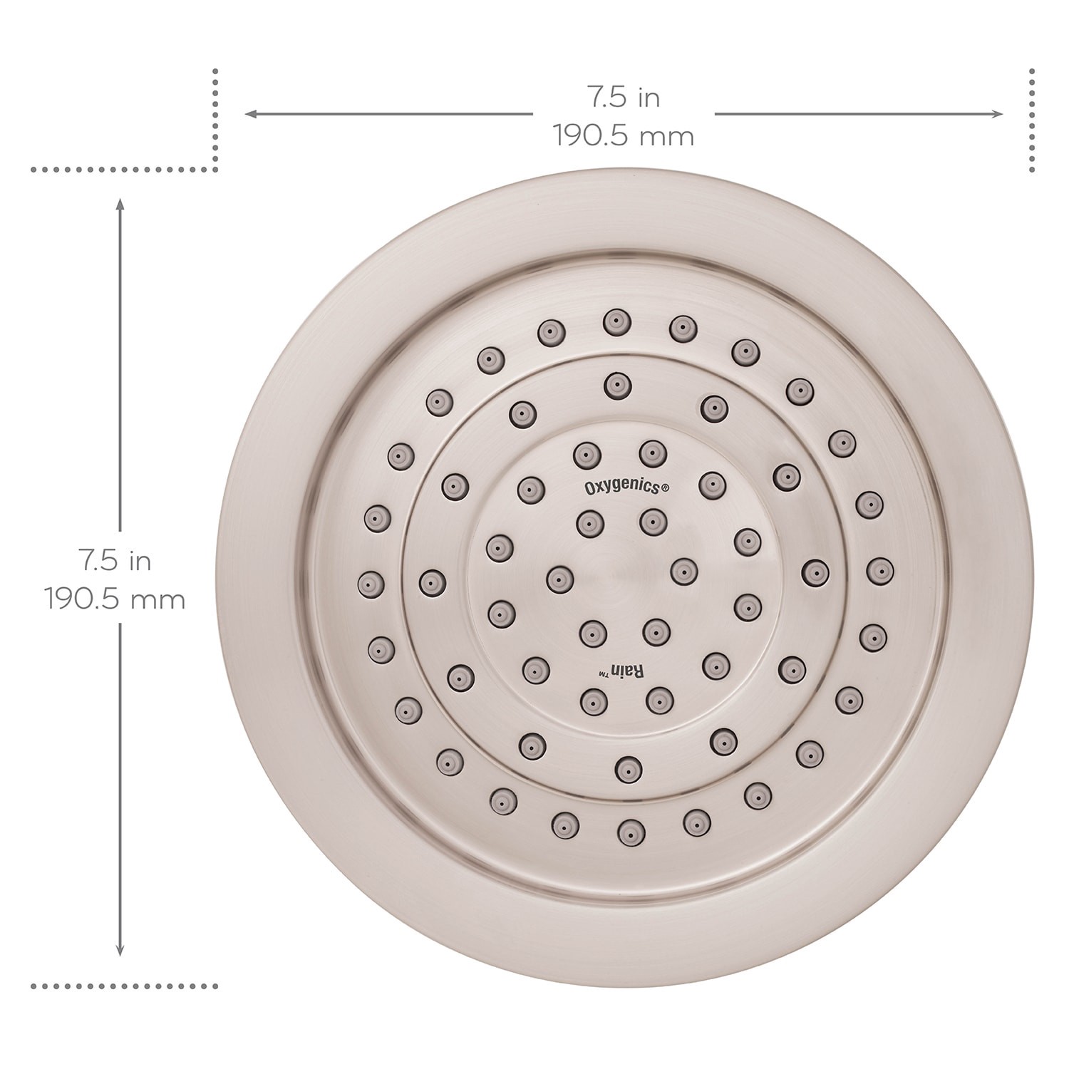slide 3 of 6, Oxygenics 1.0 -Spray Brushed nickel 7.5 Round Rain High Pressure Shower Head 1.8 GPM, 1 ct