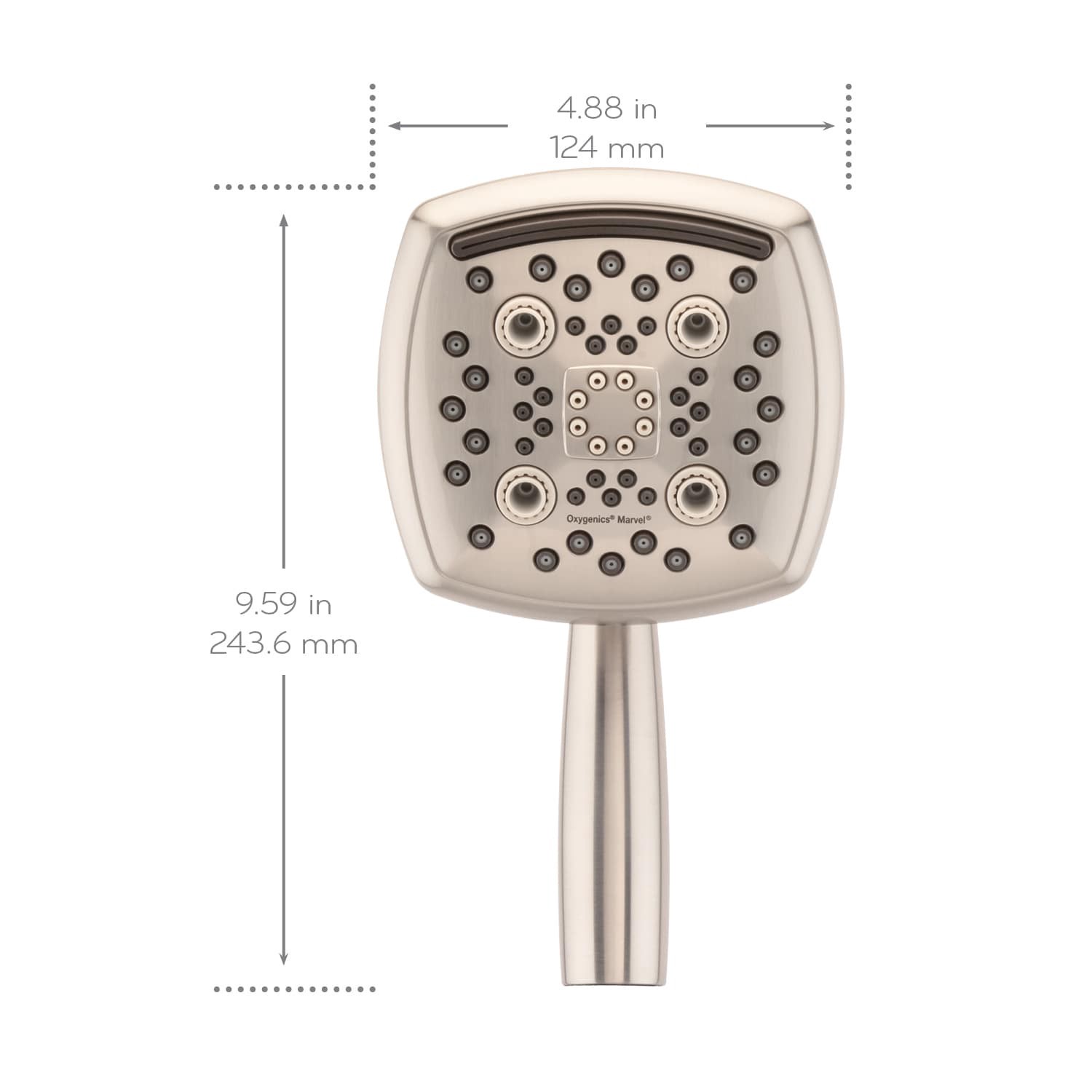 slide 5 of 6, Oxygenics Marvel 6.0 -Spray Brushed Nickel 4.88-in Square High Pressure Handheld Shower Head 1.8 GPM, 1 ct