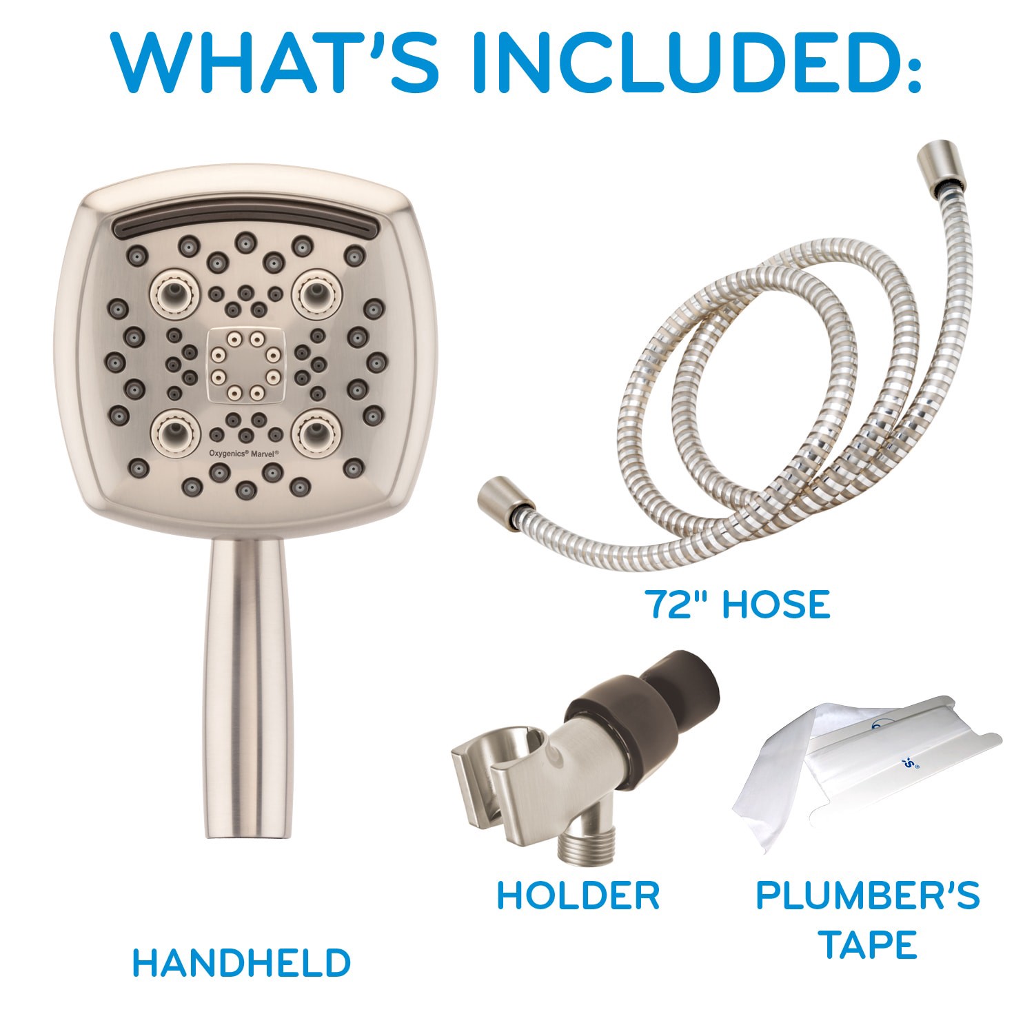 slide 6 of 6, Oxygenics Marvel 6.0 -Spray Brushed Nickel 4.88-in Square High Pressure Handheld Shower Head 1.8 GPM, 1 ct