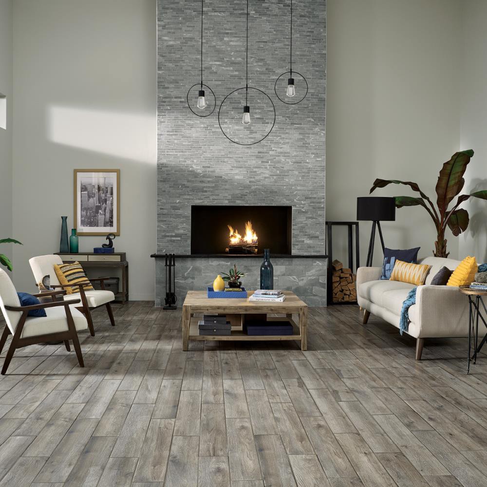 slide 5 of 6, Mohawk ForeverStyle Gray Marble 3-in x 12-in Matte Porcelain Bullnose Tile ( 0.22-sq ft / Piece ), 1 ct