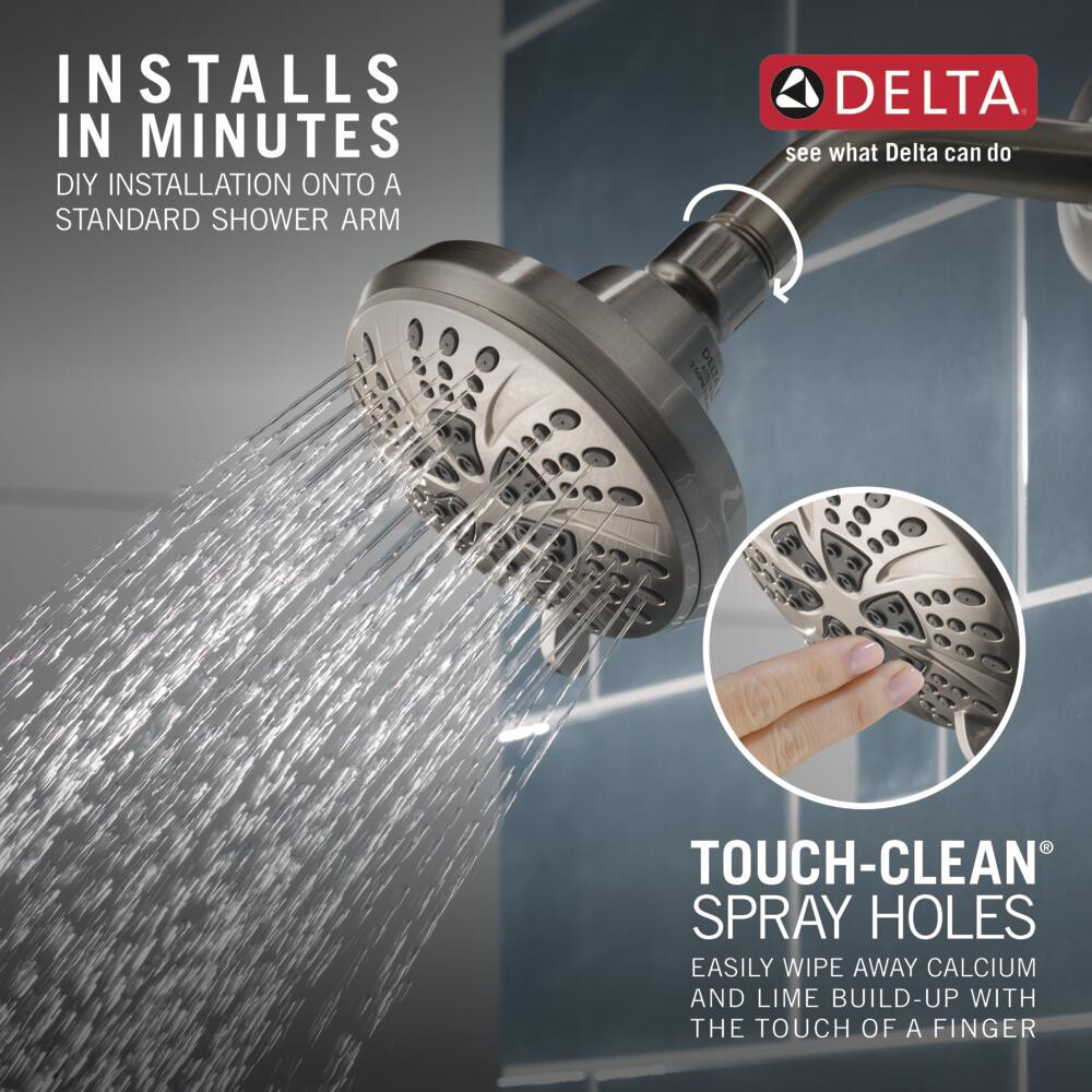 slide 4 of 6, Delta 6.0 -Spray Satin Nickel 4.3750-in Round Shower Head 2.5 GPM, 1 ct