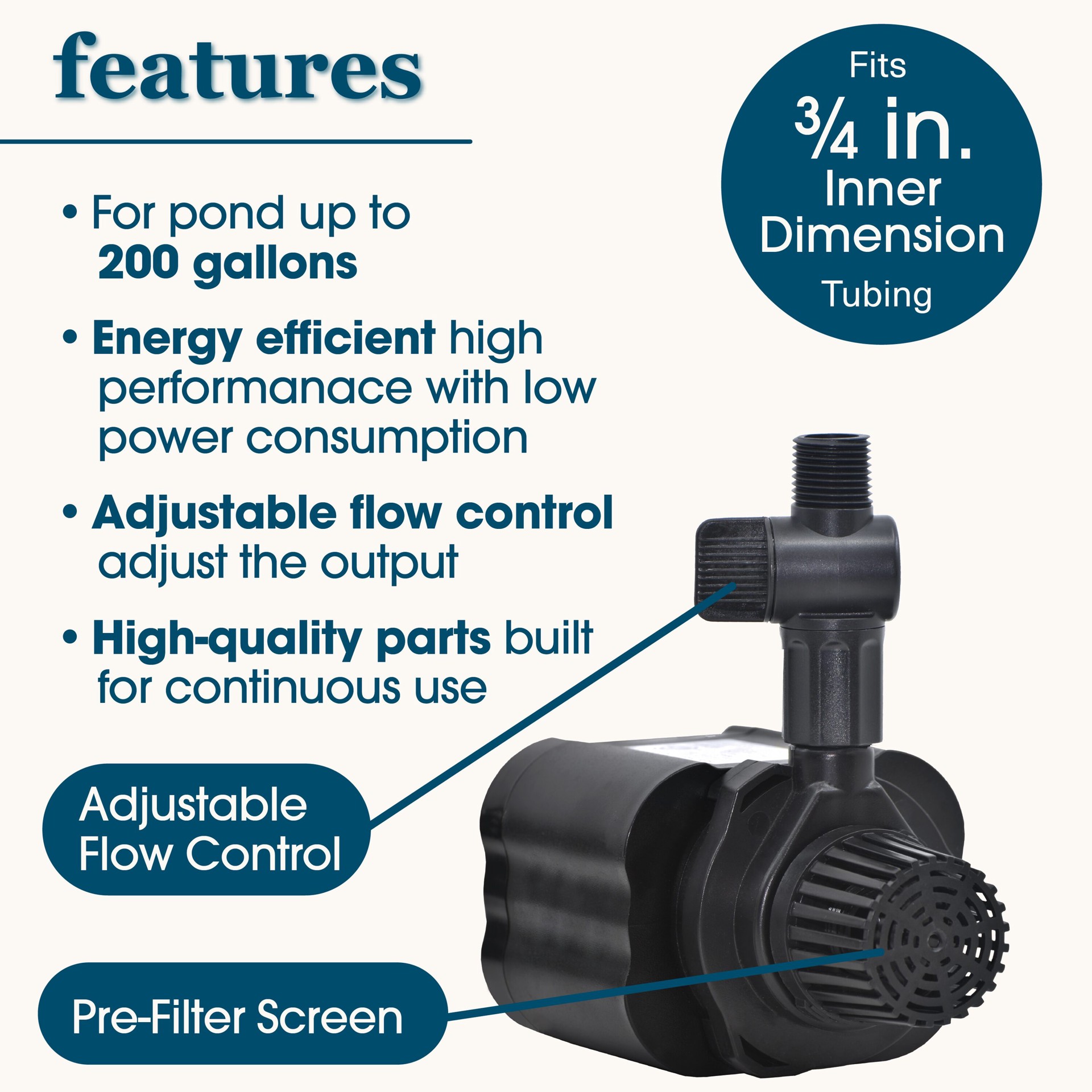 slide 3 of 6, smartpond 280 -GPH Submersible Corded Electric Pond Pump, 1 ct