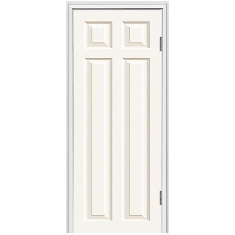 slide 1 of 5, JELD-WEN 24-in x 60-in Primed Hollow core 4-panel Universal Textured Primed Molded composite Flat Jamb Single Prehung Interior Door 356 Casing, 1 ct