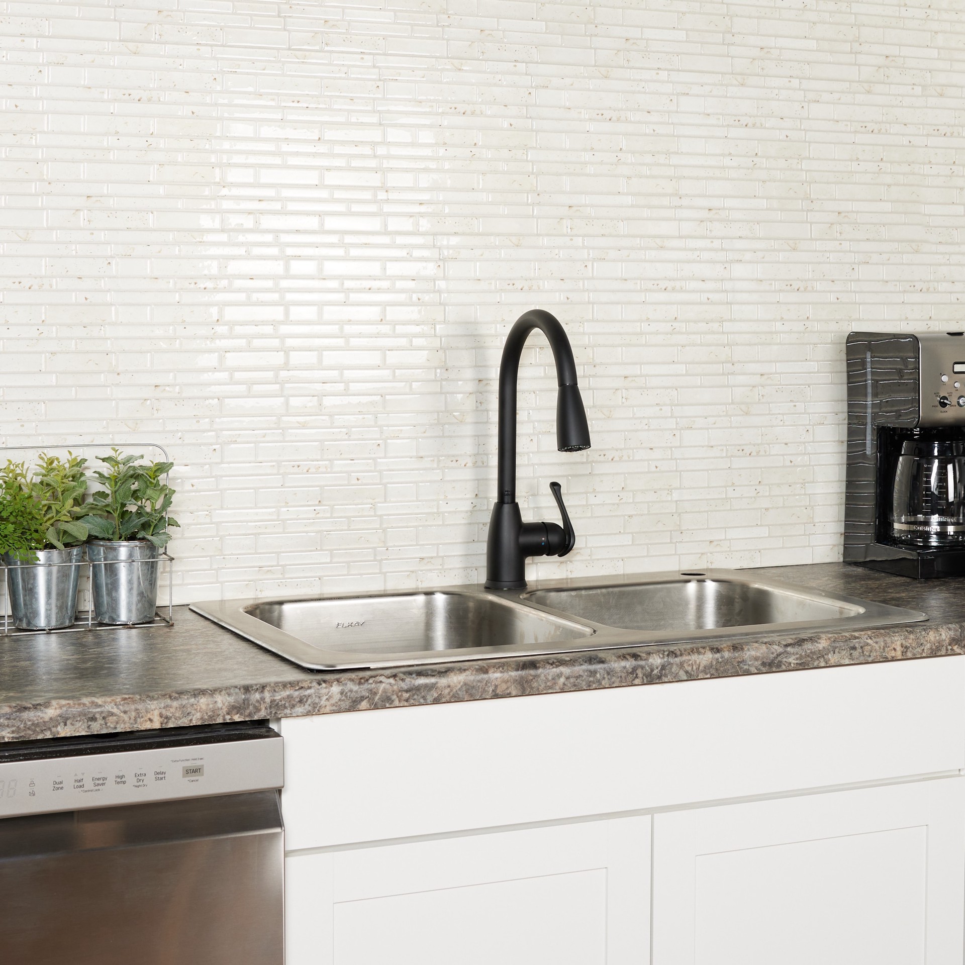 slide 5 of 6, Project Source Tucker Matte black Single Handle Deck-mount Pull-down Kitchen Faucet with Sprayer (Includes Deck Plate), 1 ct