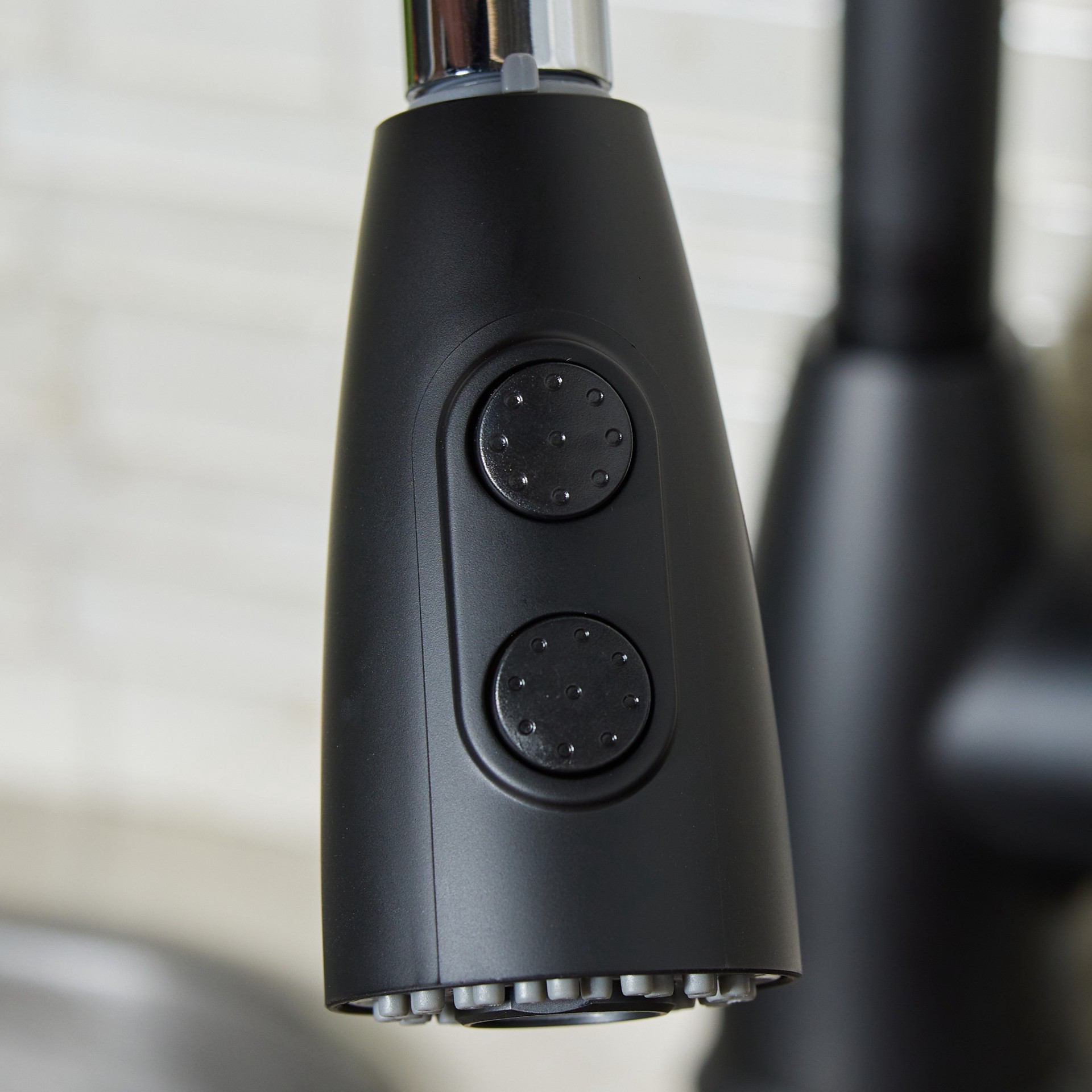 slide 6 of 6, Project Source Tucker Matte black Single Handle Deck-mount Pull-down Kitchen Faucet with Sprayer (Includes Deck Plate), 1 ct