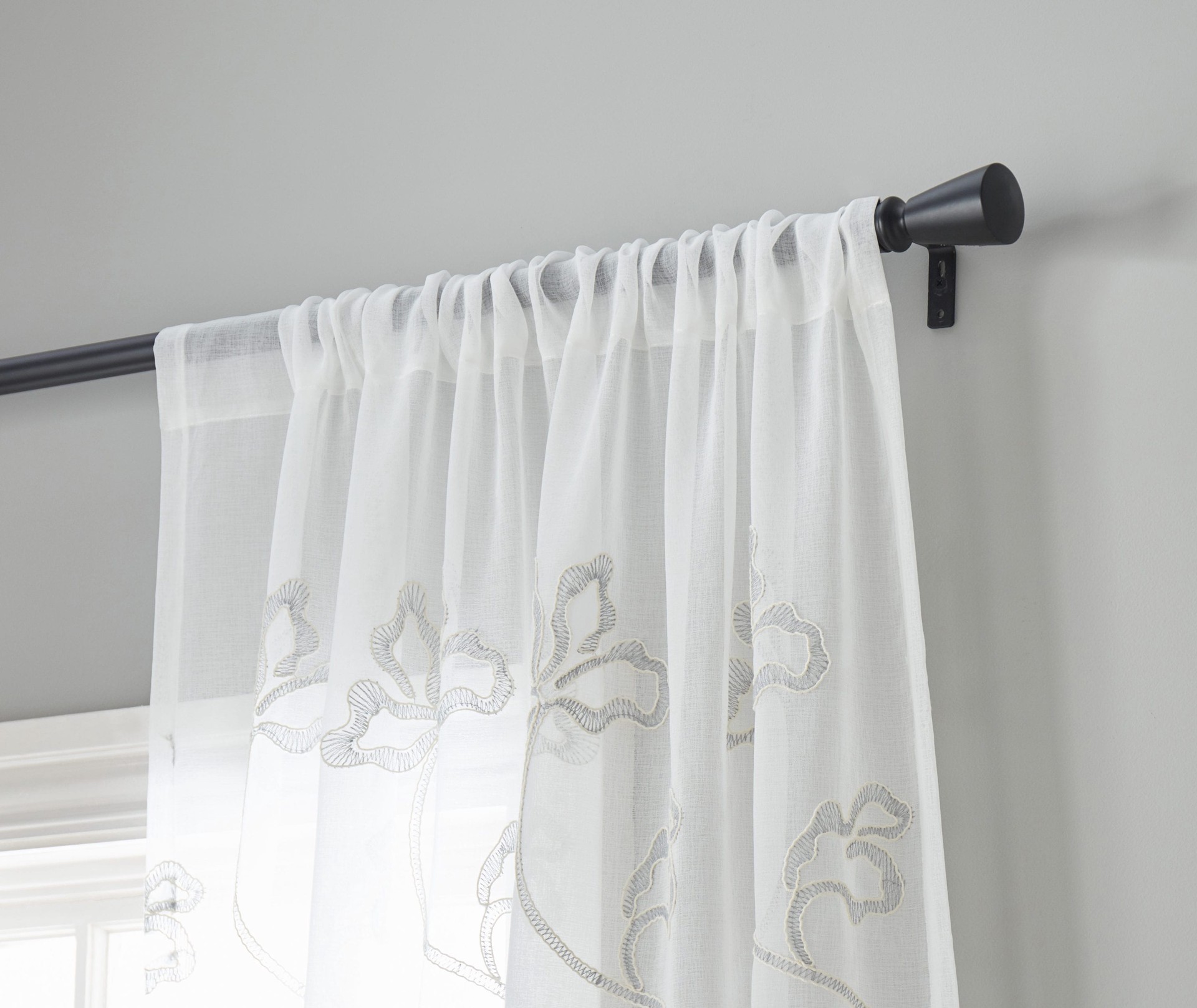 slide 2 of 6, allen + roth 84.0-in Grey Floral Sheer Rod pocket Single curtain panel, 1 ct