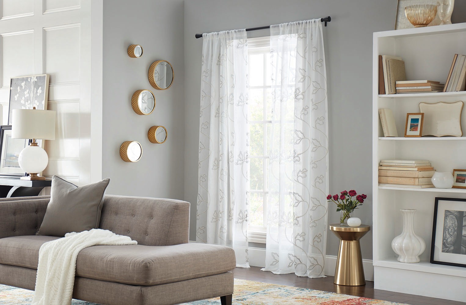 slide 5 of 6, allen + roth 84.0-in Grey Floral Sheer Rod pocket Single curtain panel, 1 ct