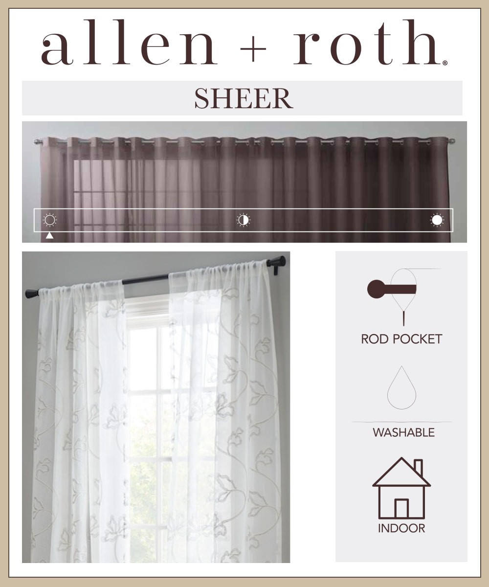 slide 4 of 6, allen + roth 84.0-in Grey Floral Sheer Rod pocket Single curtain panel, 1 ct