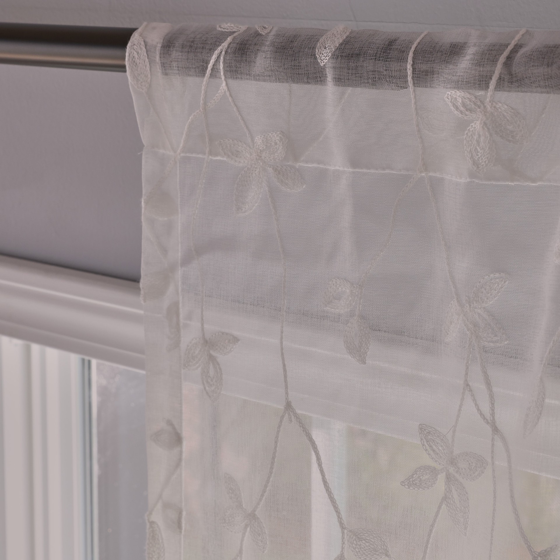 slide 3 of 6, allen + roth 84-in Ivory Floral Sheer Rod pocket Single curtain panel, 1 ct