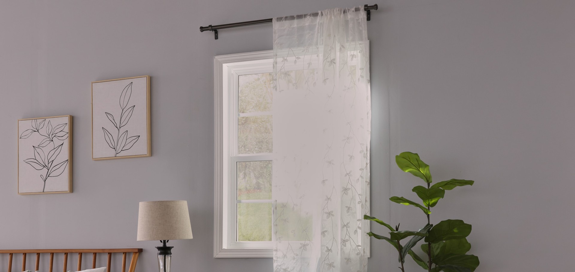 slide 4 of 6, allen + roth 84-in Ivory Floral Sheer Rod pocket Single curtain panel, 1 ct