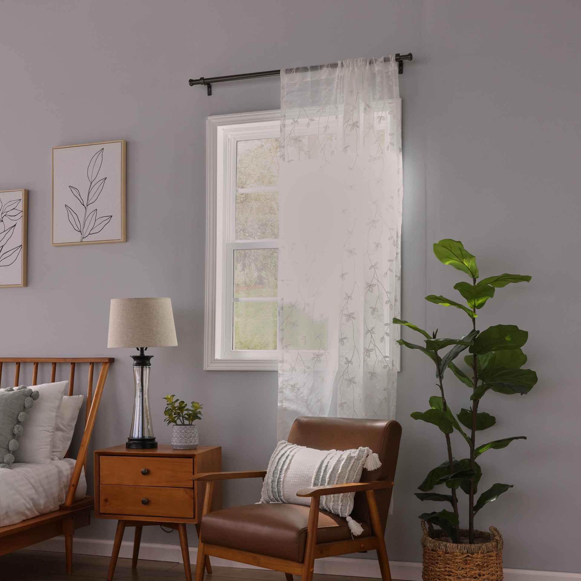 slide 5 of 6, allen + roth 84-in Ivory Floral Sheer Rod pocket Single curtain panel, 1 ct