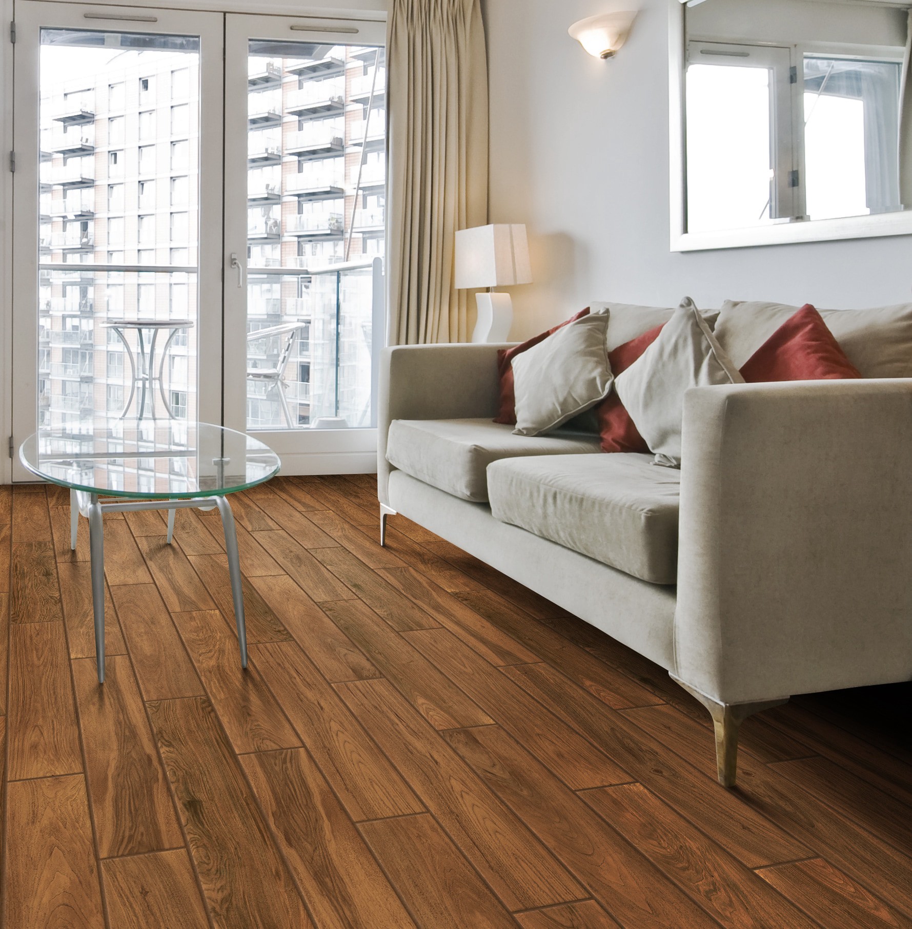 slide 3 of 6, allen + roth Pensacola Brown 6-in x 36-in Glazed Porcelain Wood Look Plank Floor and Wall Tile ( 1.43-sq ft Piece ), 1 ct
