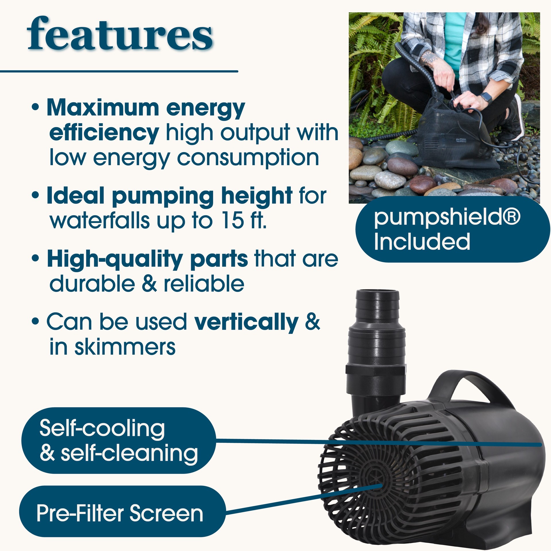 slide 5 of 6, smartpond 3600.0 -GPH Submersible Corded Electric Waterfall Pump, 1 ct