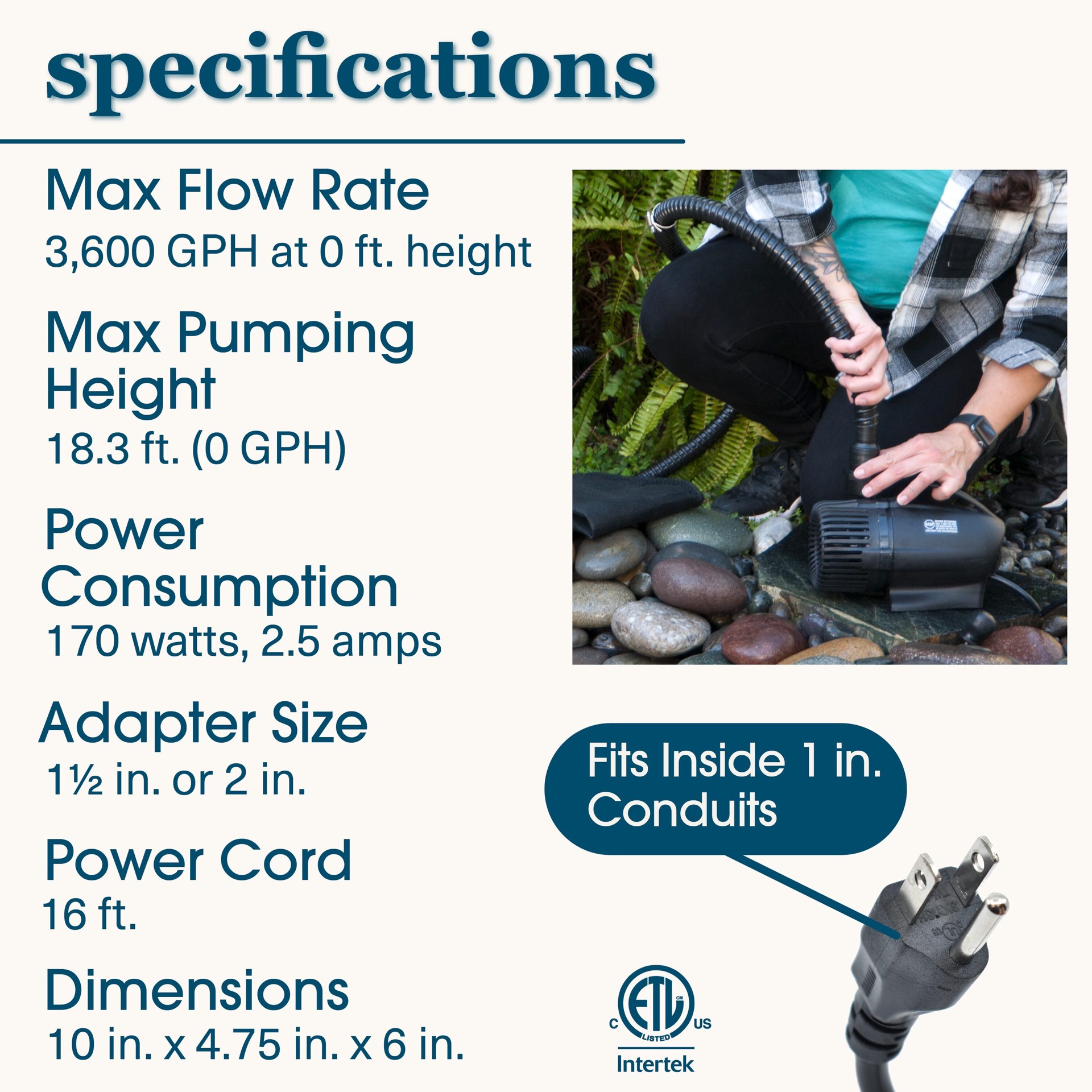 slide 3 of 6, smartpond 3600.0 -GPH Submersible Corded Electric Waterfall Pump, 1 ct