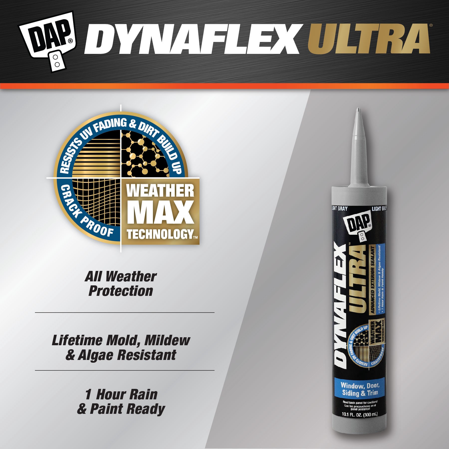 slide 2 of 6, DAP Dynaflex Ultra 10.1-oz Window and Door Light Gray Paintable Latex Caulk, 1 ct