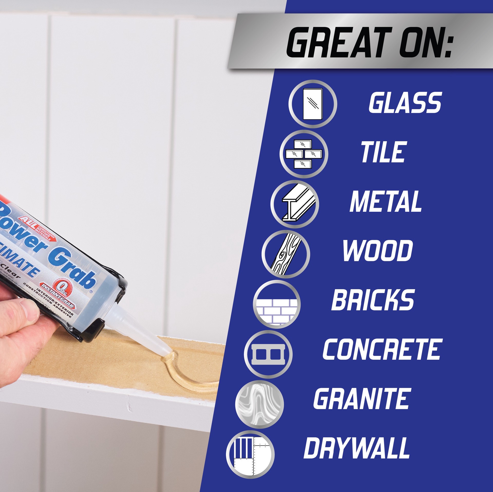 slide 5 of 6, LOCTITE Power Grab Ultimate Crystal Clear Polymer-based Clear Multi-use Interior/Exterior Construction Adhesive ( 9-fl oz Fluid Oz), 1 ct