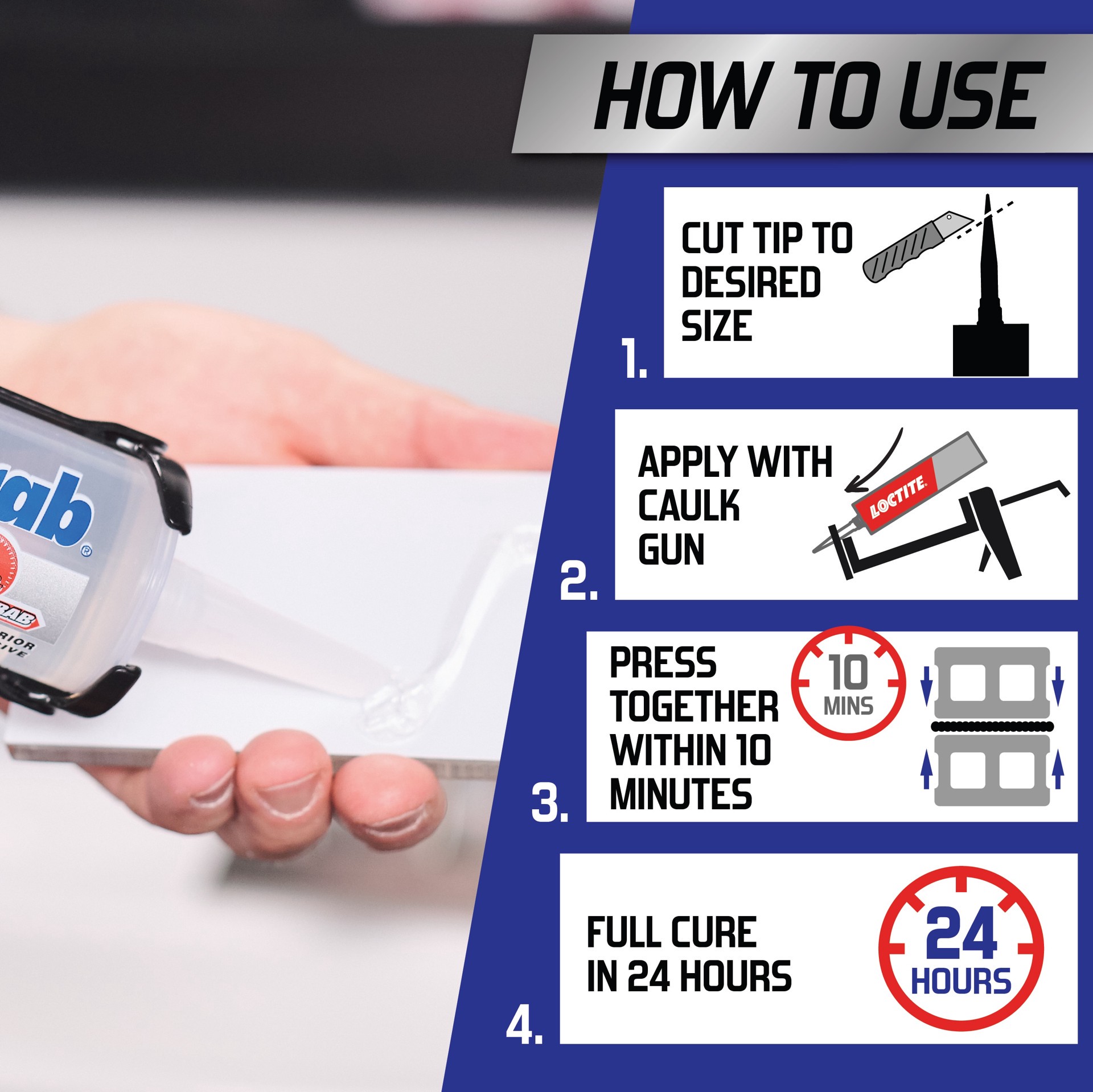 slide 3 of 6, LOCTITE Power Grab Ultimate Crystal Clear Polymer-based Clear Multi-use Interior/Exterior Construction Adhesive ( 9-fl oz Fluid Oz), 1 ct