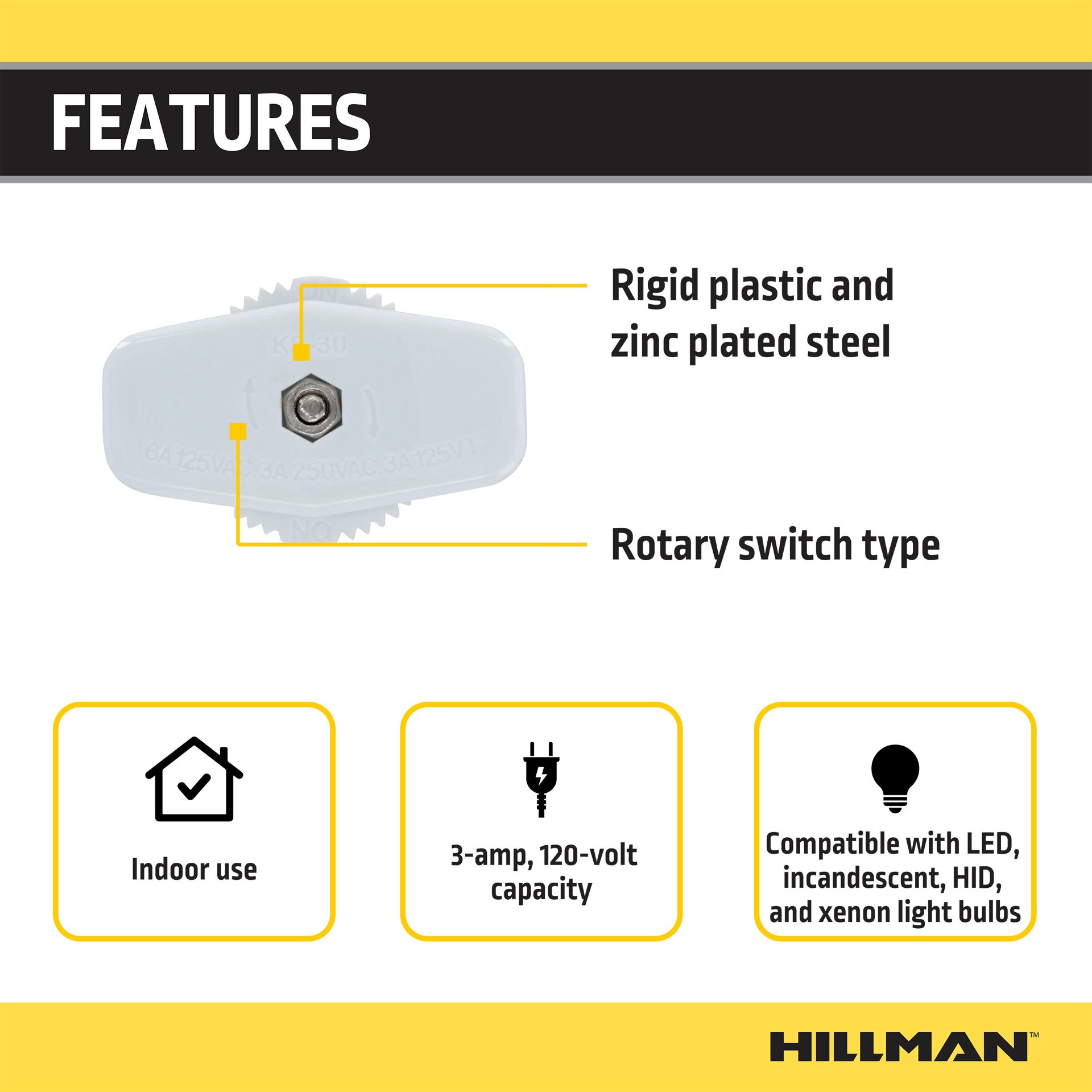 slide 4 of 5, Hillman 3-amp Single-pole Rotary Light Switch , White, 1 ct