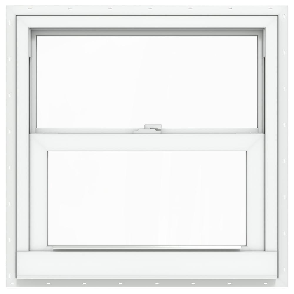 slide 2 of 6, JELD-WEN V-2500 25-1/4-in x 24-3/4-in White Exterior Vinyl New Construction Single Hung Window Low-E Double Pane Glass (Half Screen Included) Hurricane Approved, 1 ct