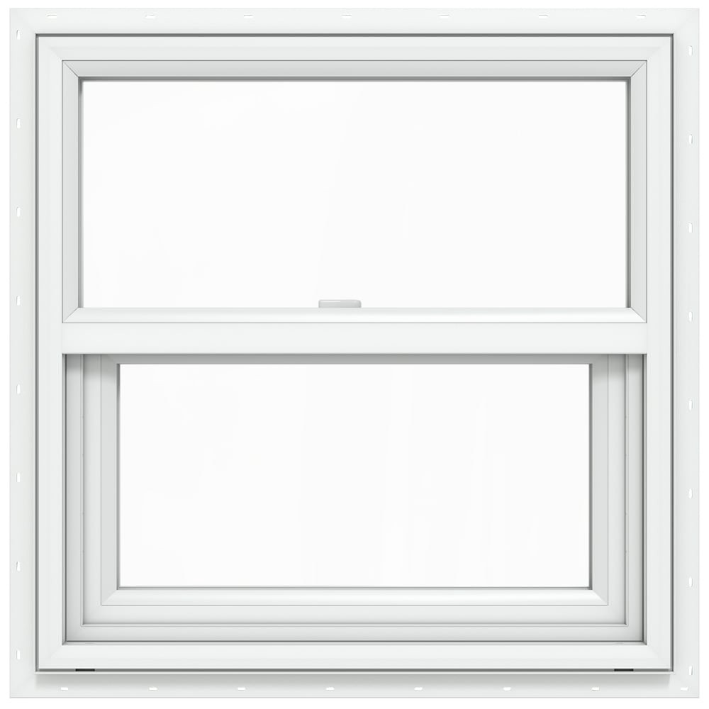 slide 1 of 6, JELD-WEN V-2500 25-1/4-in x 24-3/4-in White Exterior Vinyl New Construction Single Hung Window Low-E Double Pane Glass (Half Screen Included) Hurricane Approved, 1 ct