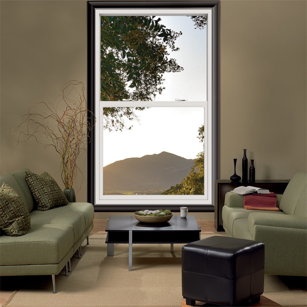 slide 4 of 6, JELD-WEN V-2500 35-3/4-in x 49-3/8-in White Exterior Vinyl Replacement Single Hung Window Low-E Double Pane Glass (Half Screen Included), 1 ct