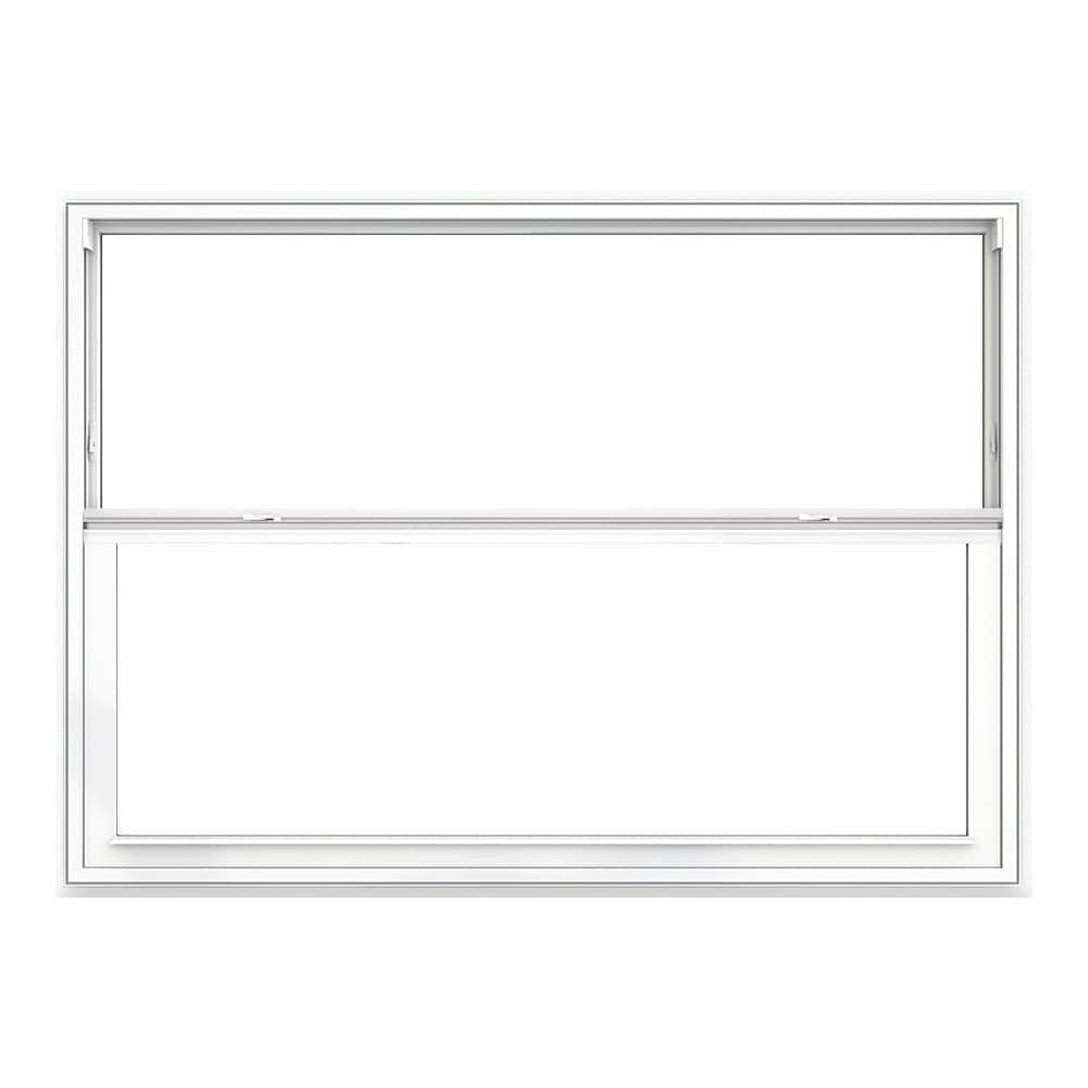 slide 2 of 6, JELD-WEN V-2500 51-7/8-in x 37-1/8-in White Exterior Vinyl Replacement Single Hung Window Low-E Double Pane Glass (Half Screen Included), 1 ct