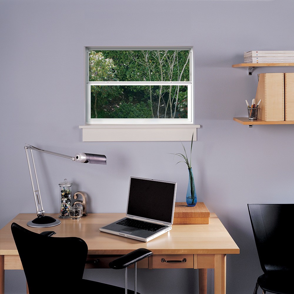 slide 4 of 6, JELD-WEN V-2500 51-7/8-in x 37-1/8-in White Exterior Vinyl Replacement Single Hung Window Low-E Double Pane Glass (Half Screen Included), 1 ct