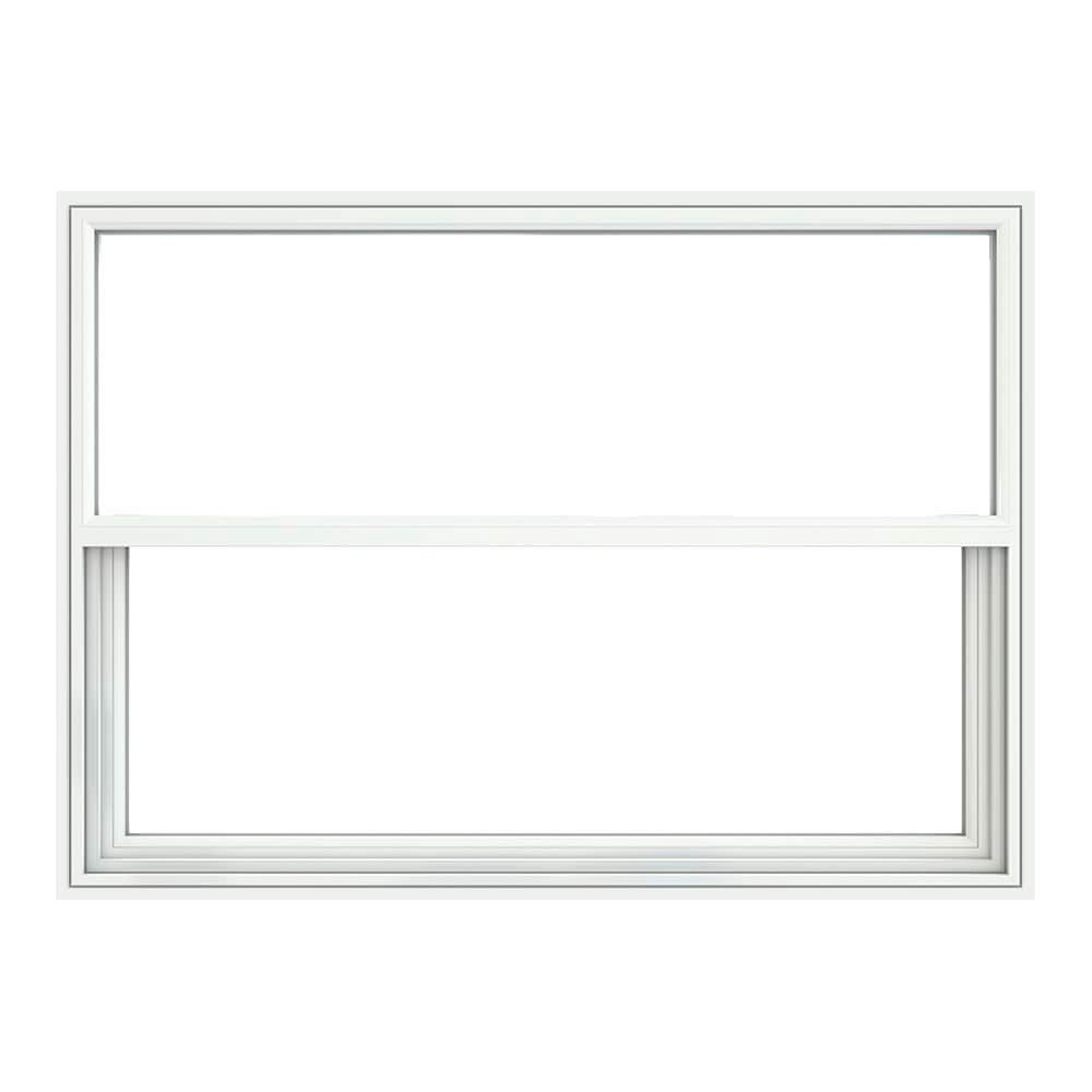 slide 1 of 6, JELD-WEN V-2500 51-7/8-in x 37-1/8-in White Exterior Vinyl Replacement Single Hung Window Low-E Double Pane Glass (Half Screen Included), 1 ct