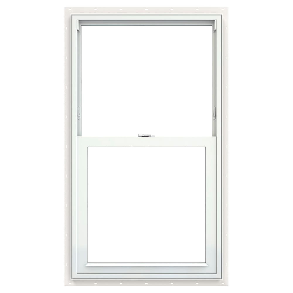 slide 2 of 6, JELD-WEN V-2500 23-1/2-in x 35-1/2-in White Exterior Vinyl New Construction Single Hung Window Low-E Double Pane Glass (Half Screen Included), 1 ct