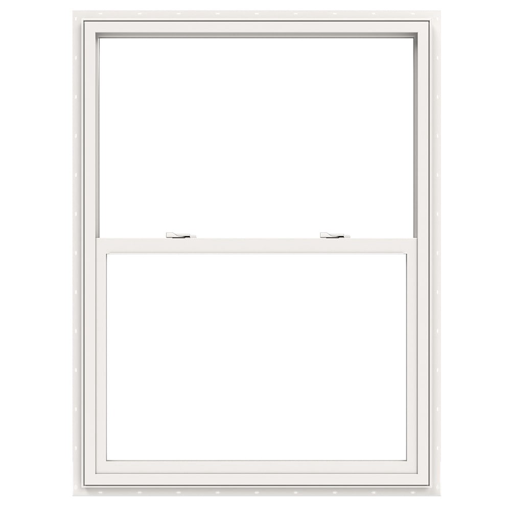slide 2 of 6, JELD-WEN V-2500 35-1/2-in x 47-1/2-in White Exterior Vinyl New Construction Single Hung Window Low-E Double Pane Glass (Half Screen Included), 1 ct