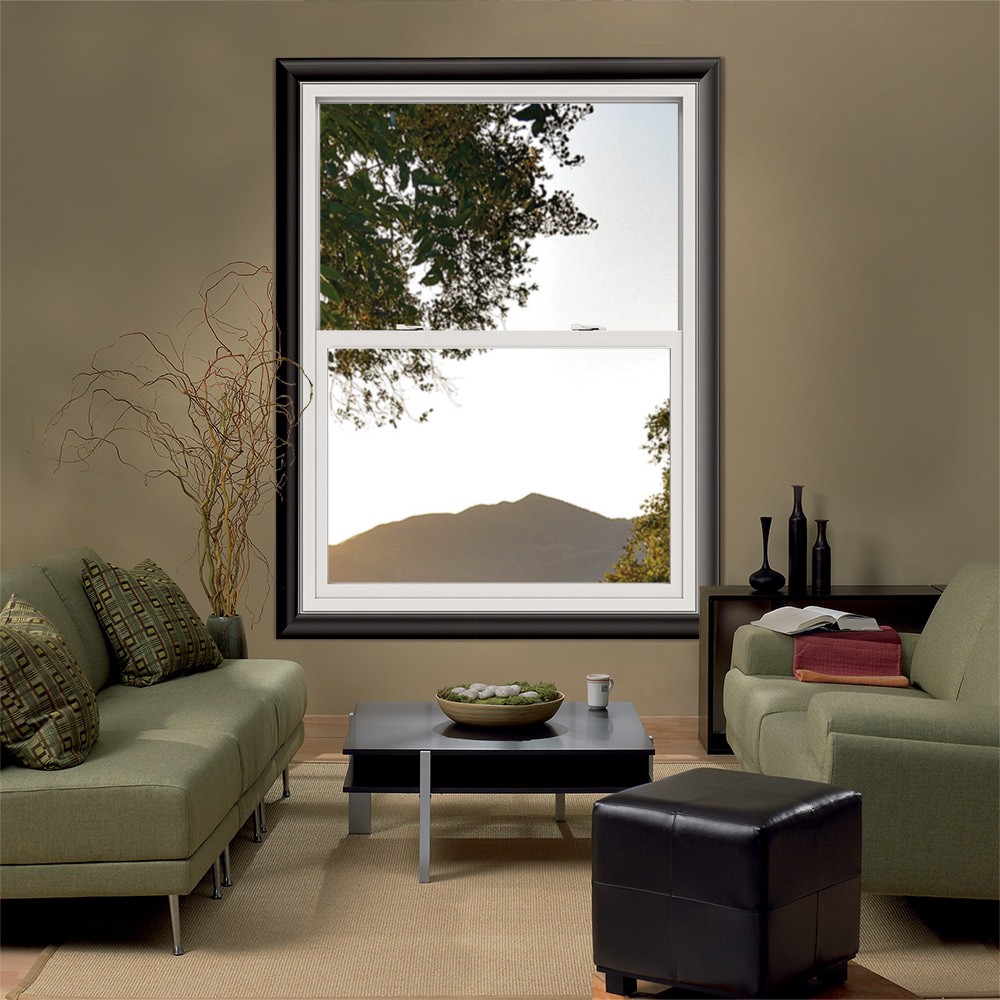 slide 4 of 6, JELD-WEN V-2500 35-1/2-in x 47-1/2-in White Exterior Vinyl New Construction Single Hung Window Low-E Double Pane Glass (Half Screen Included), 1 ct