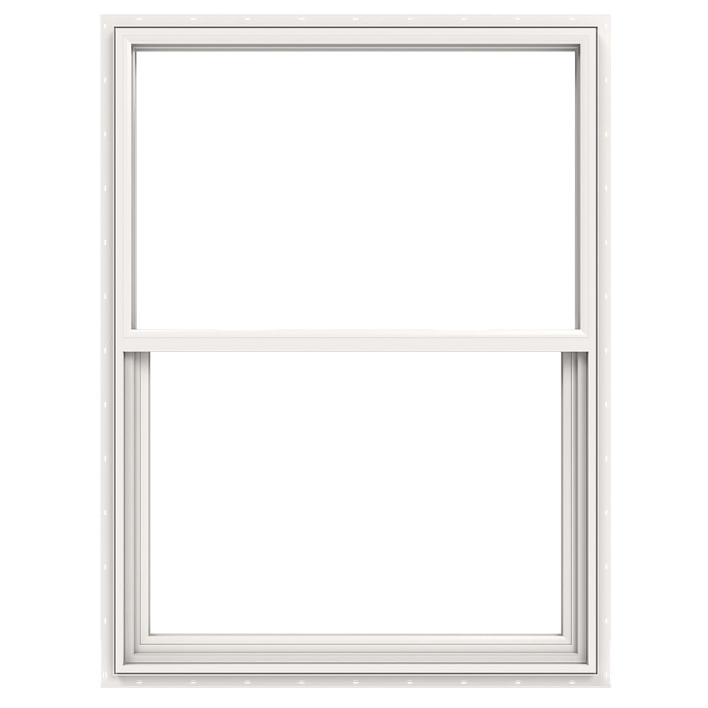 slide 1 of 6, JELD-WEN V-2500 35-1/2-in x 47-1/2-in White Exterior Vinyl New Construction Single Hung Window Low-E Double Pane Glass (Half Screen Included), 1 ct