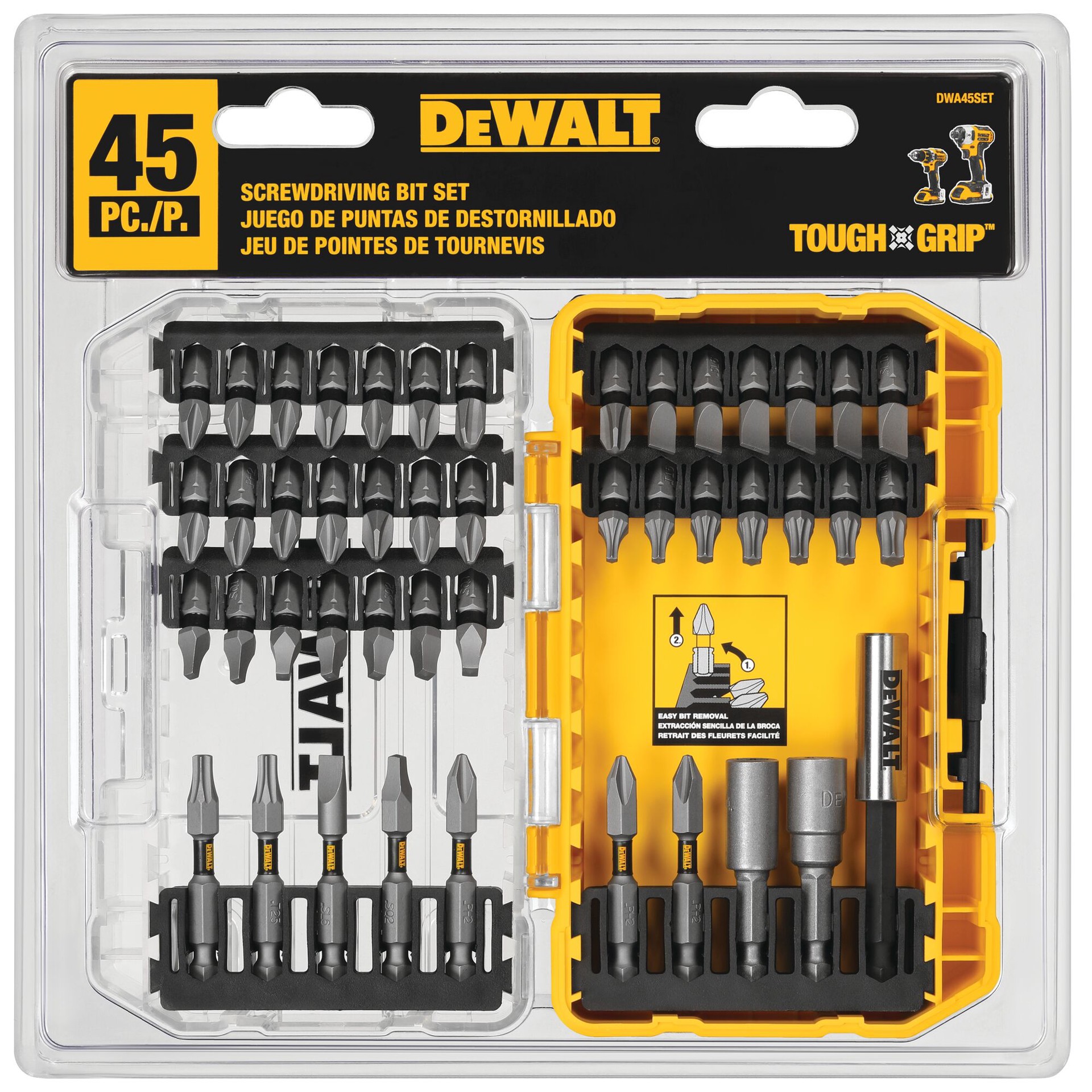 slide 1 of 5, DEWALT Tough Grip Screwdriver Bit Set (45-Piece), 1 ct