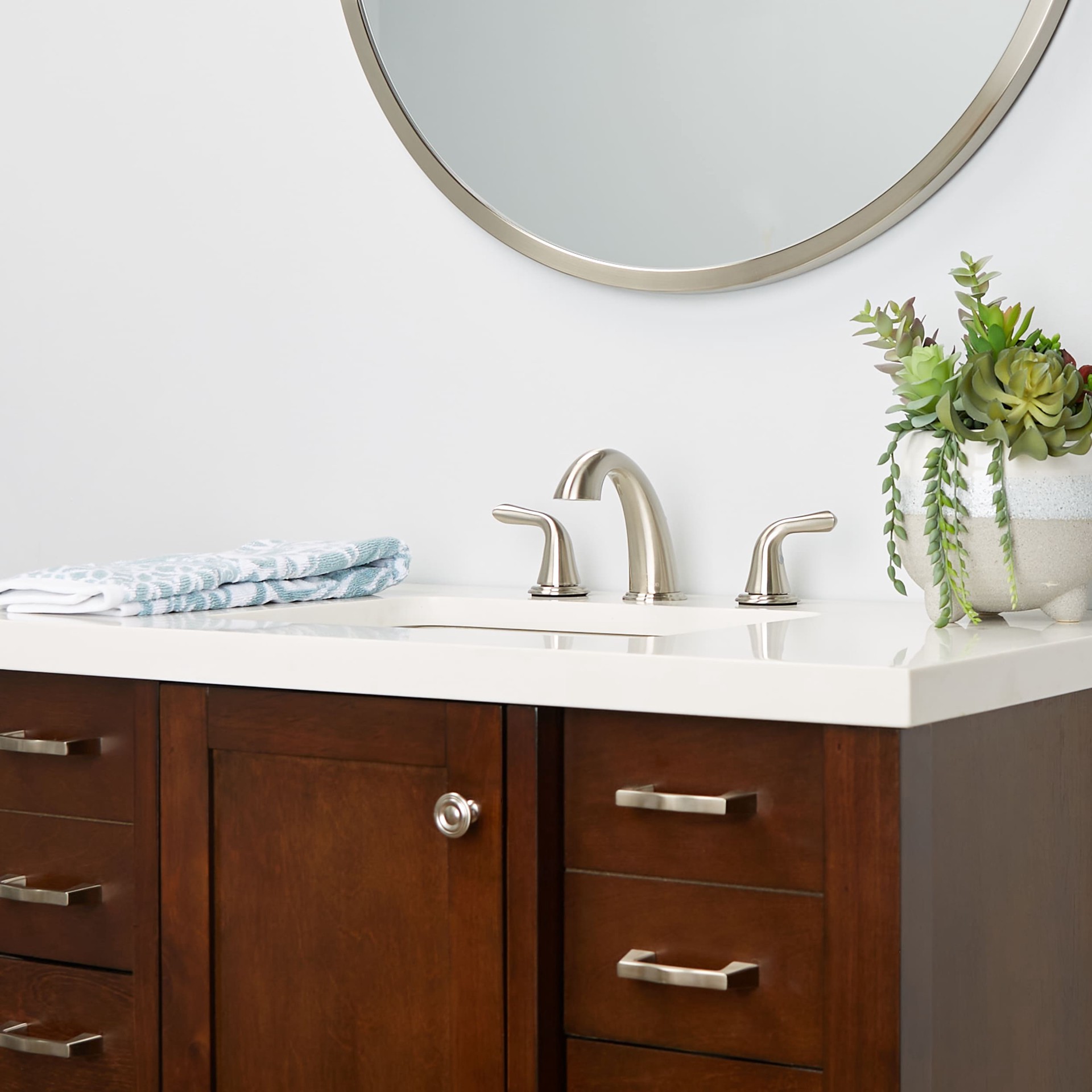 slide 4 of 6, Project Source Dover Brushed Nickel Widespread 2-handle WaterSense Mid-arc Residential Handle Bathroom Sink Faucet with Drain, 1 ct