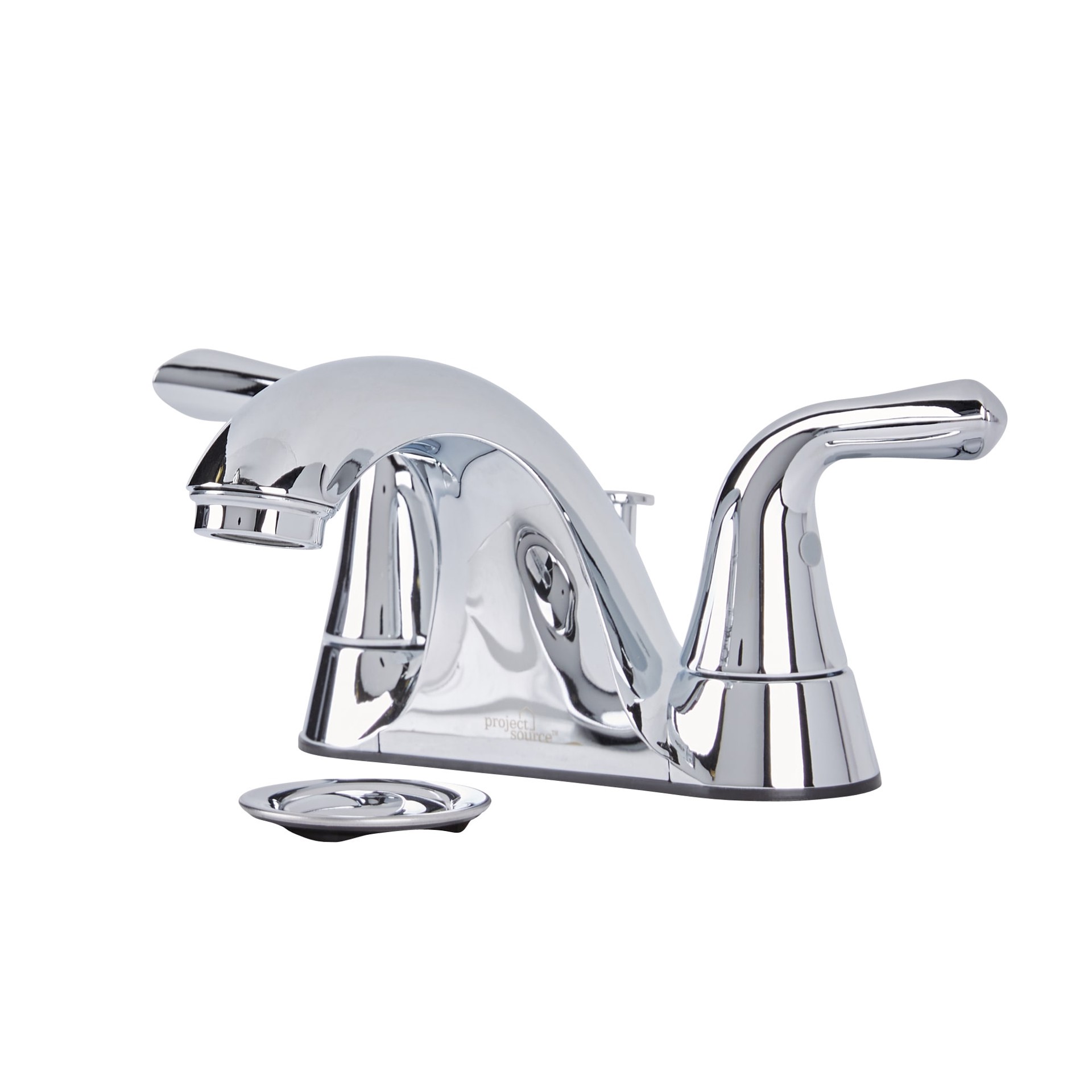 slide 3 of 6, Project Source Dover Chrome 4-in centerset 2-handle WaterSense Mid-arc Residential Handle Bathroom Sink Faucet with Drain with Deck Plate, 1 ct
