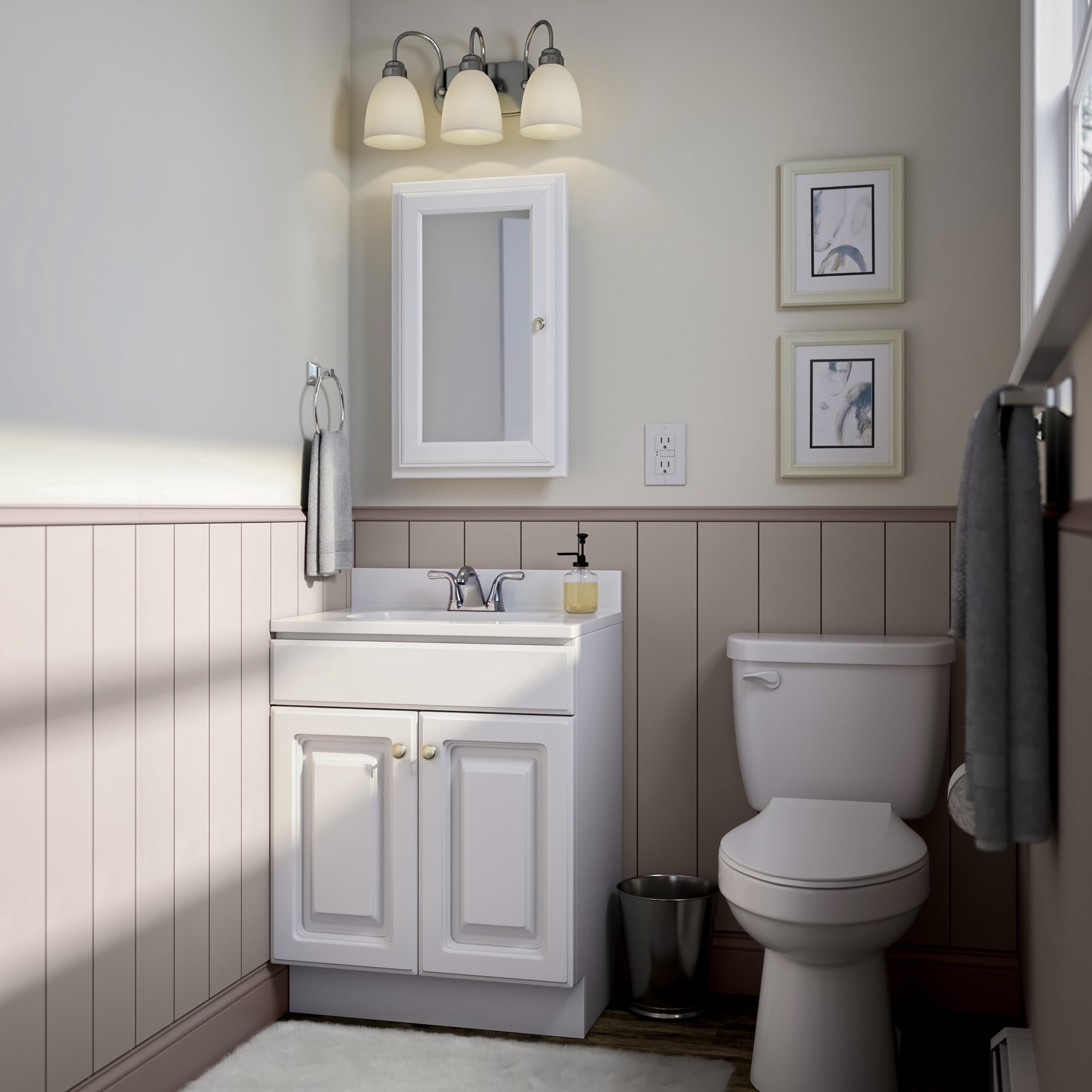 slide 4 of 6, Project Source Dover Chrome 4-in centerset 2-handle WaterSense Mid-arc Residential Handle Bathroom Sink Faucet with Drain with Deck Plate, 1 ct