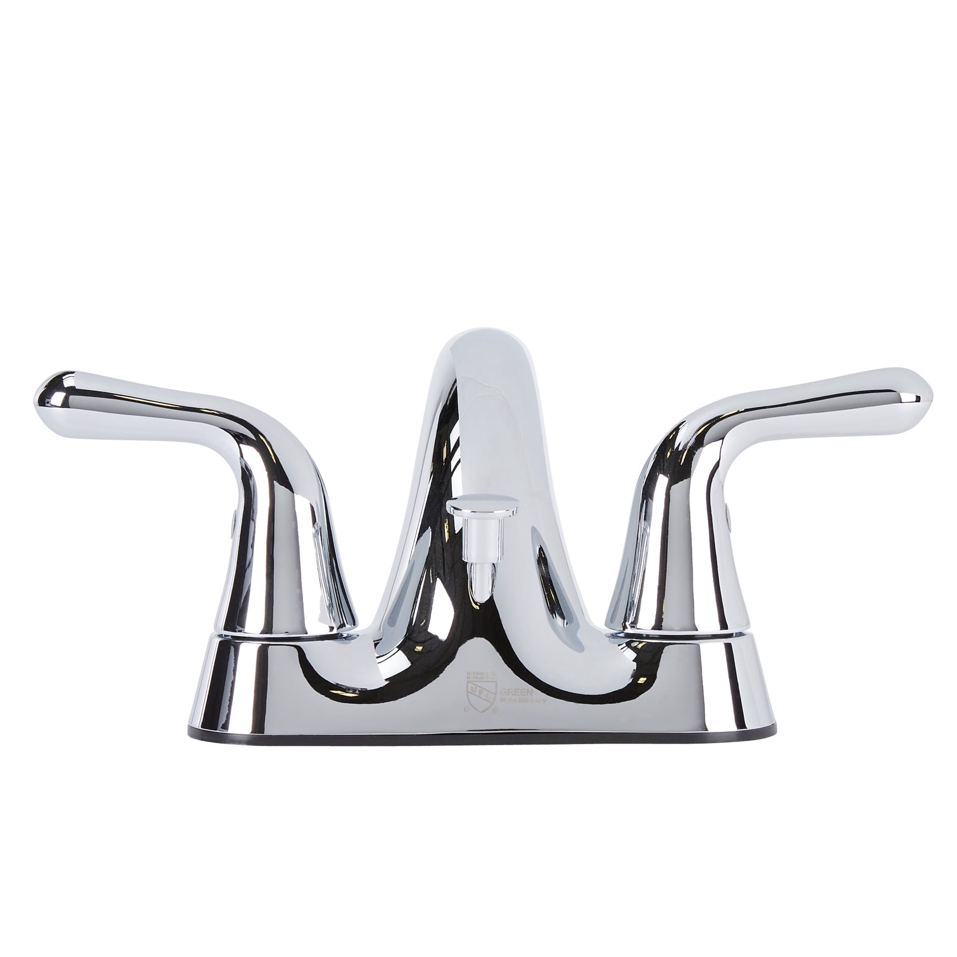 slide 6 of 6, Project Source Dover Chrome 4-in centerset 2-handle WaterSense Mid-arc Residential Handle Bathroom Sink Faucet with Drain with Deck Plate, 1 ct