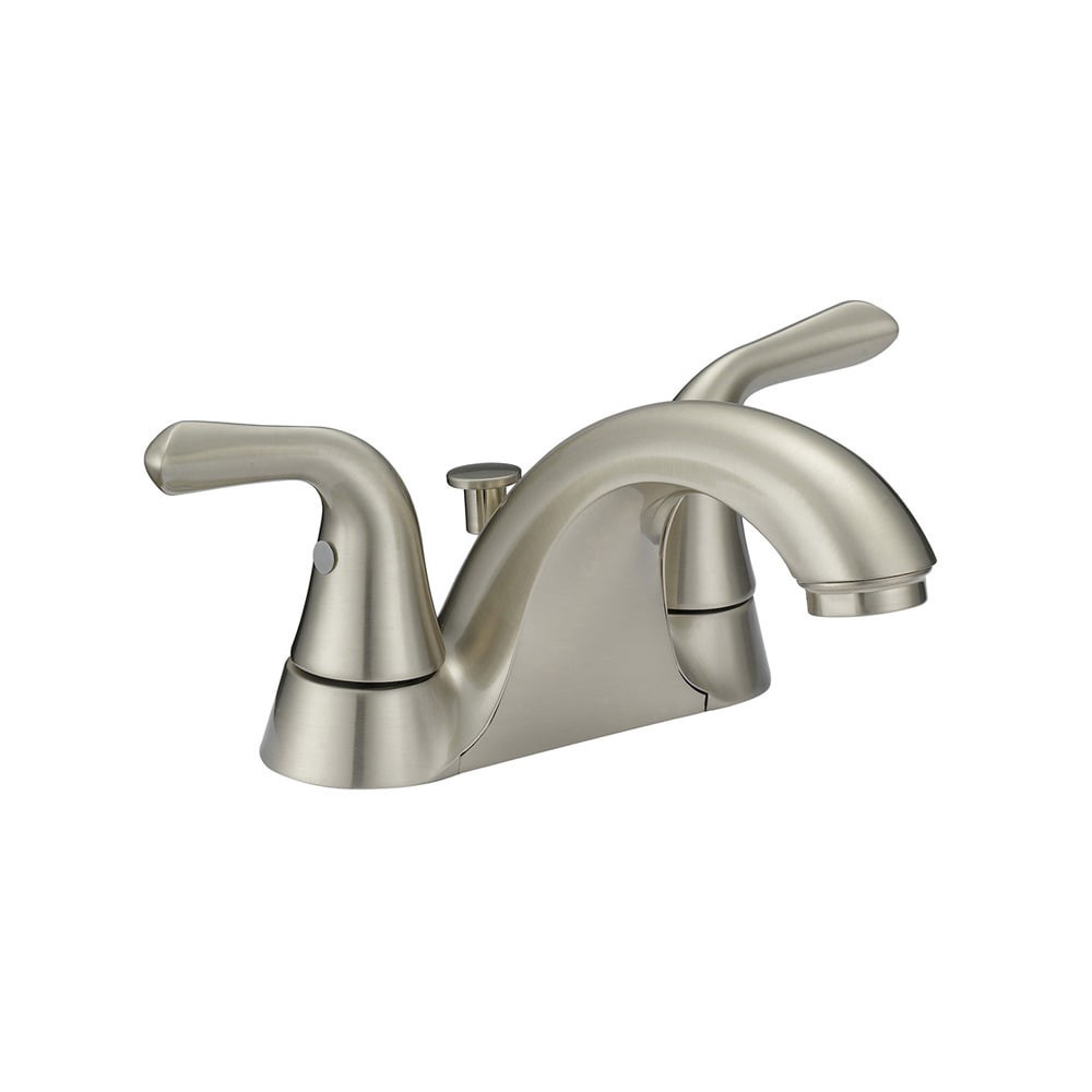slide 3 of 6, Project Source Dover Brushed Nickel 4-in centerset 2-handle WaterSense Mid-arc Residential Handle Bathroom Sink Faucet with Drain with Deck Plate, 1 ct