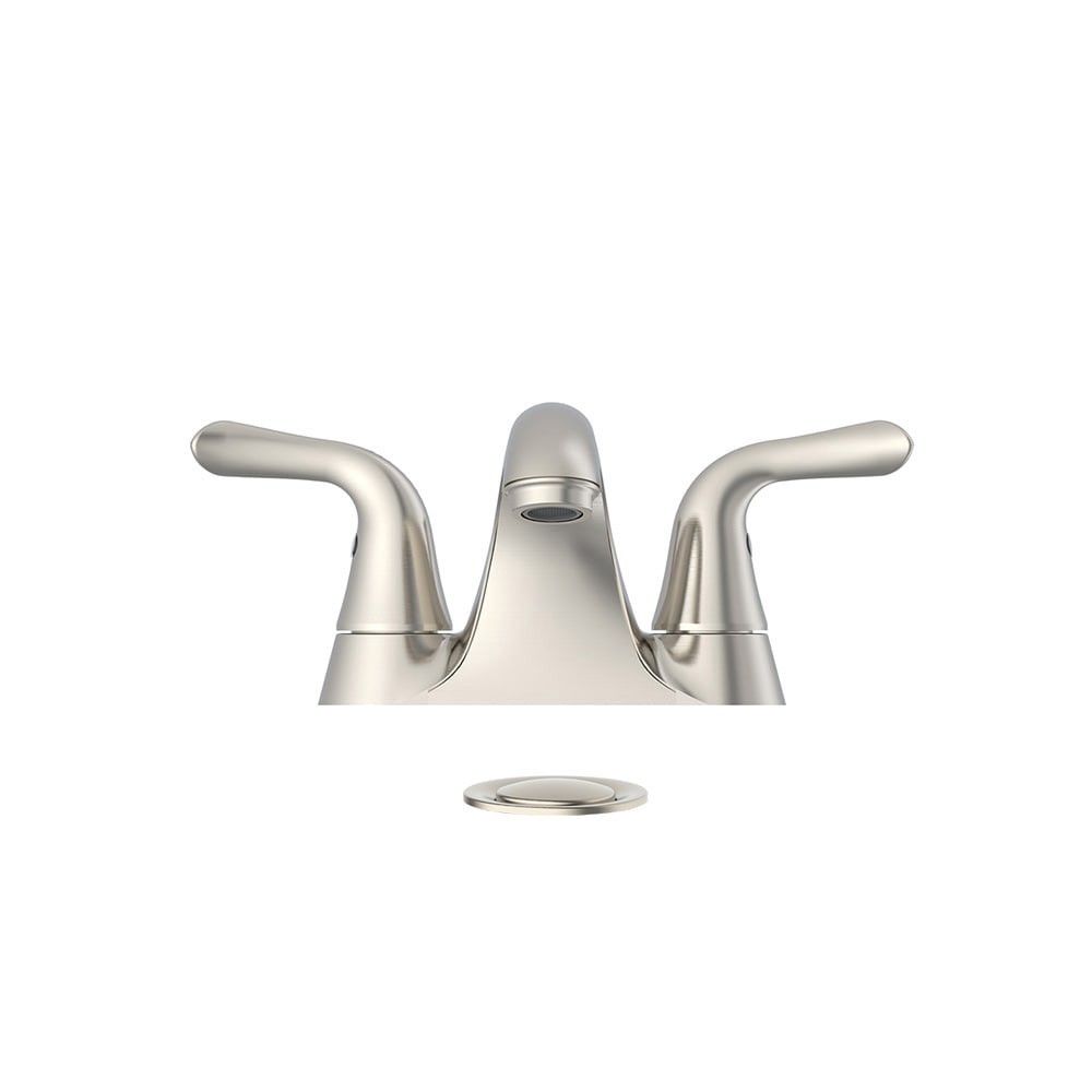 slide 4 of 6, Project Source Dover Brushed Nickel 4-in centerset 2-handle WaterSense Mid-arc Residential Handle Bathroom Sink Faucet with Drain with Deck Plate, 1 ct