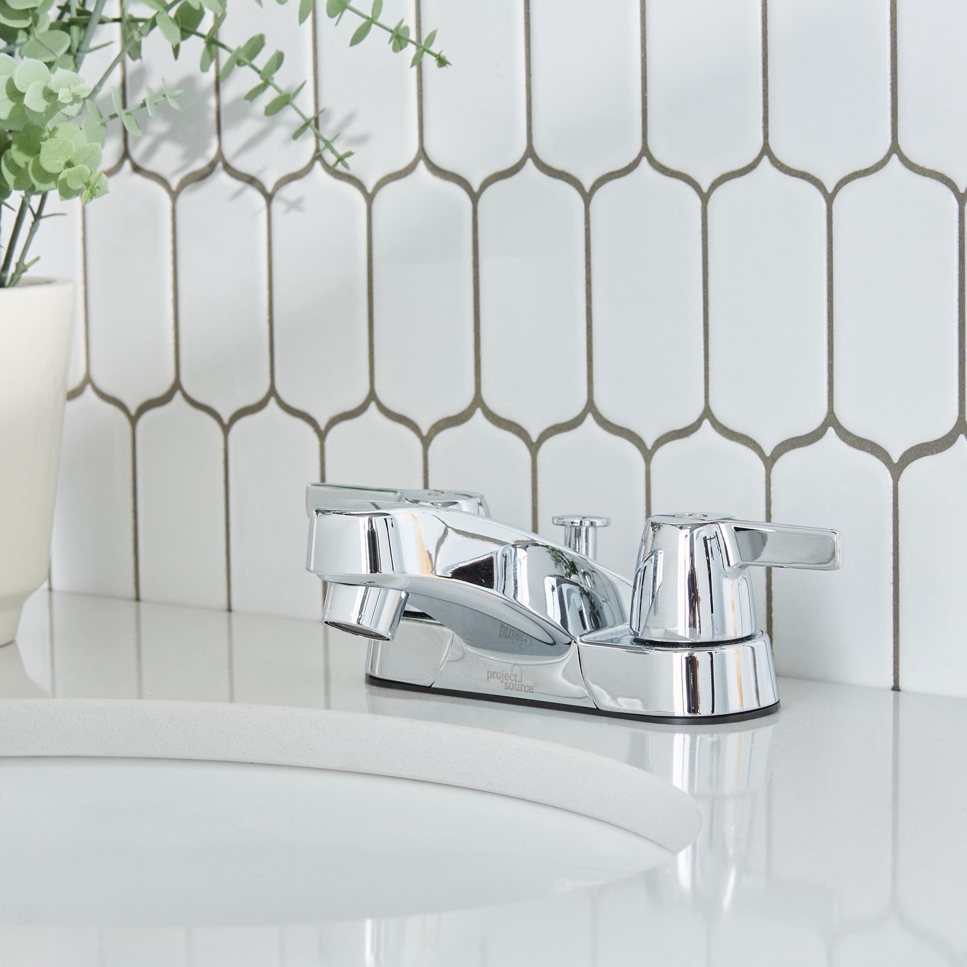 slide 2 of 6, Project Source Rutland Chrome 4-in centerset 2-handle WaterSense Low-arc Residential Handle Bathroom Sink Faucet with Drain, 1 ct