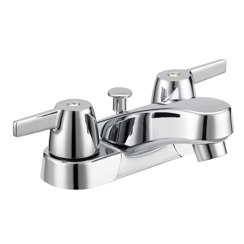 slide 3 of 6, Project Source Rutland Chrome 4-in centerset 2-handle WaterSense Low-arc Residential Handle Bathroom Sink Faucet with Drain, 1 ct