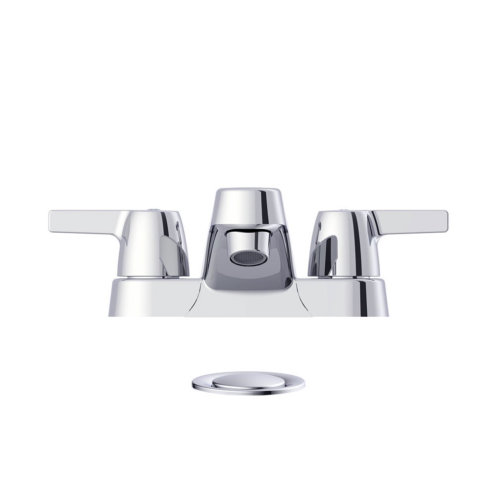 slide 4 of 6, Project Source Rutland Chrome 4-in centerset 2-handle WaterSense Low-arc Residential Handle Bathroom Sink Faucet with Drain, 1 ct