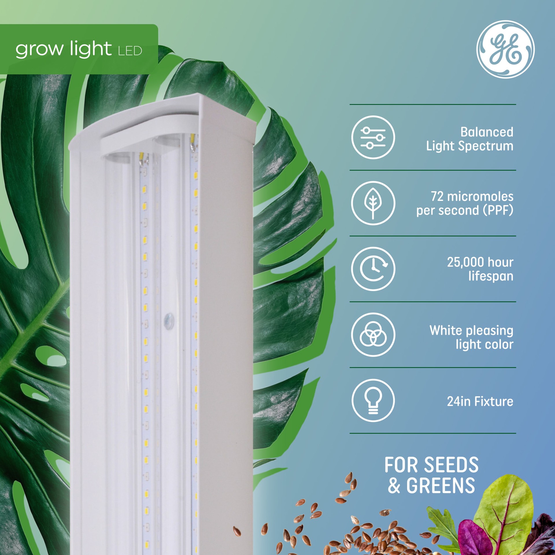 slide 2 of 6, GE 24.0-in 1 -Light White 250 -Watt Balanced spectrum LED Grow light kit, 1 ct