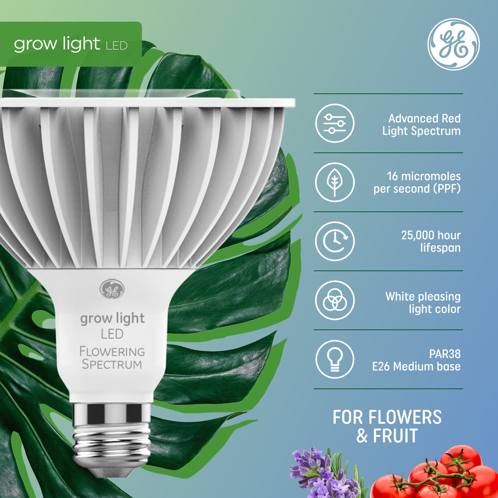 slide 3 of 6, GE Grow 250 -Watt EQ PAR38 Red spectrum LED Grow Light Bulb, 1 ct