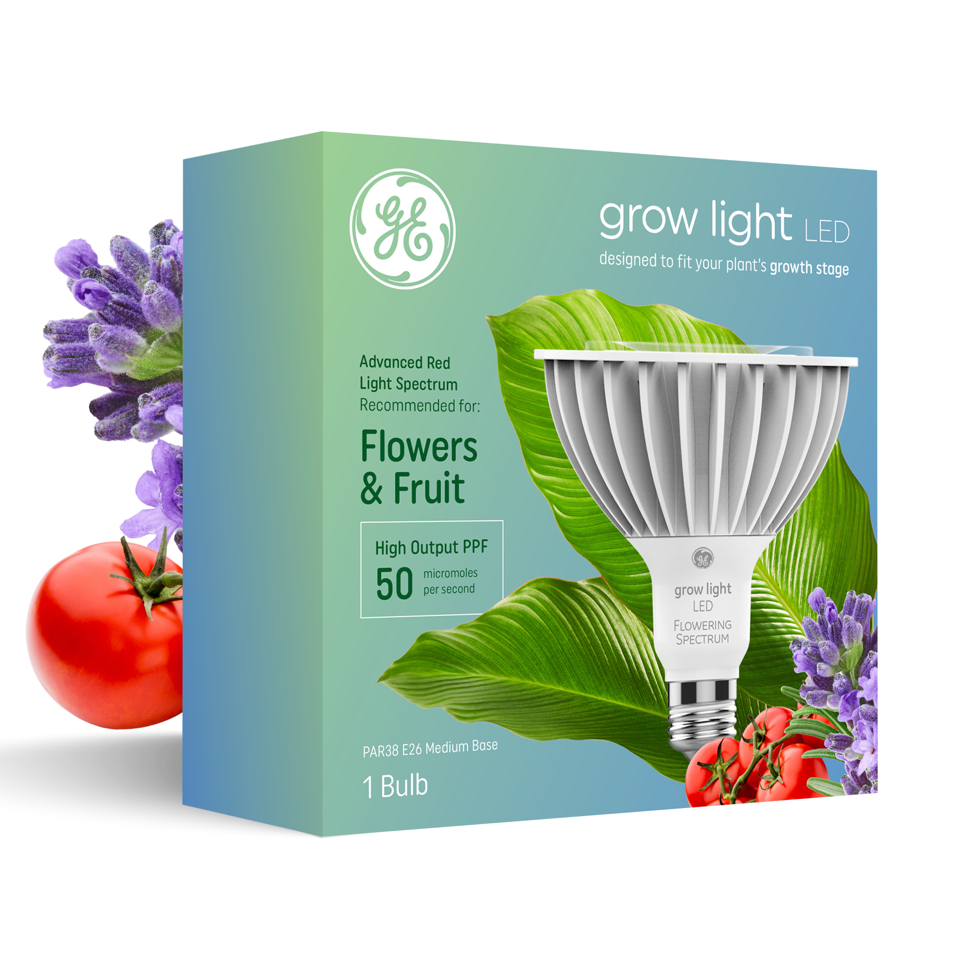 slide 1 of 6, GE Grow 250 -Watt EQ PAR38 Red spectrum LED Grow Light Bulb, 1 ct
