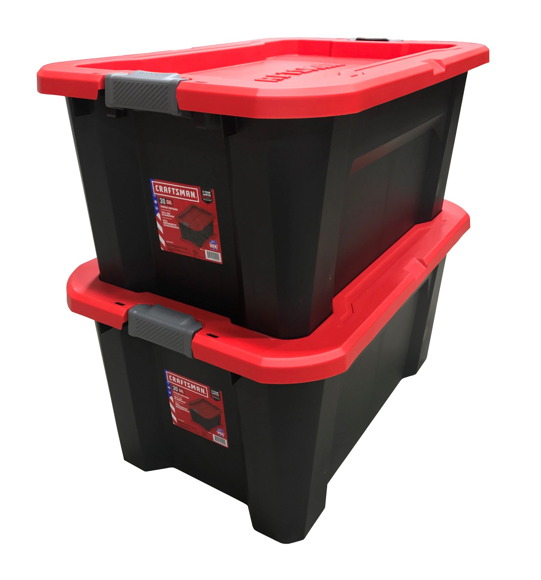 slide 2 of 6, CRAFTSMAN Large 30.0 -Gallons ( 120.0 -Quarts ) Black Heavy Duty Stackable Tote with Latching Lid, 1 ct