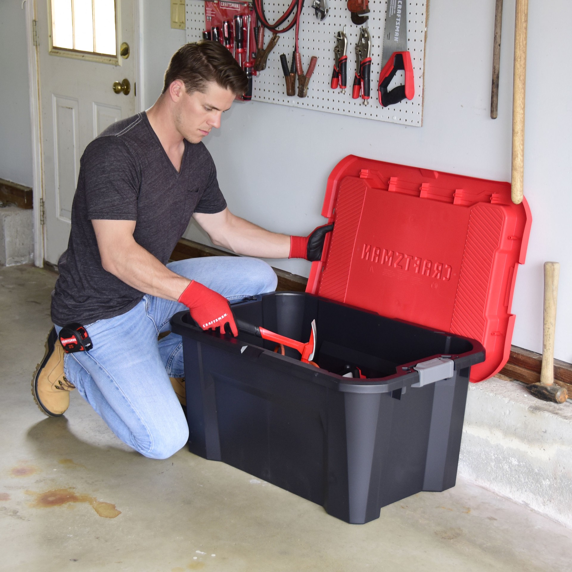 slide 4 of 6, CRAFTSMAN Large 30.0 -Gallons ( 120.0 -Quarts ) Black Heavy Duty Stackable Tote with Latching Lid, 1 ct